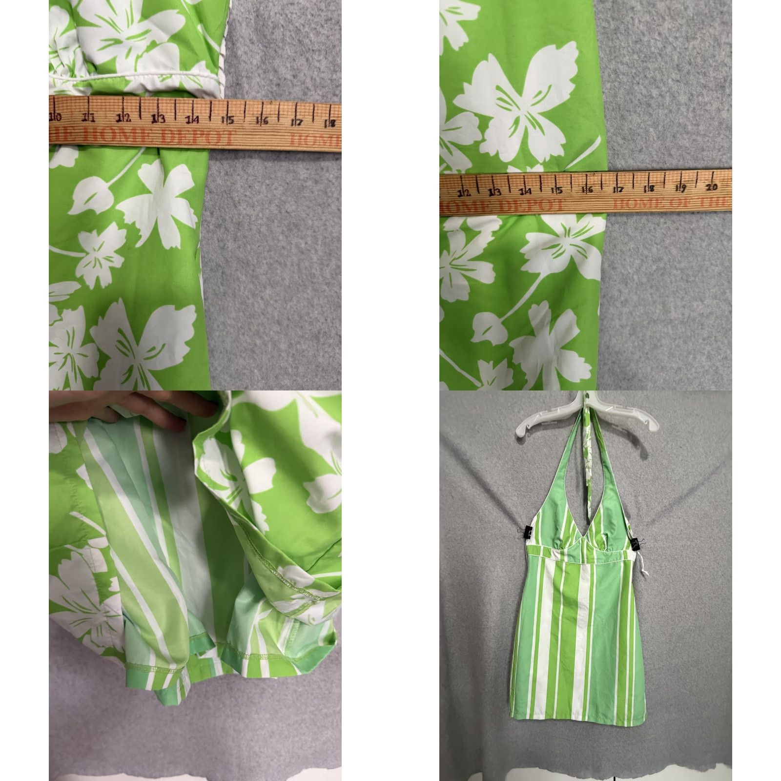 Vintage Tropical Hawaiian Dress Womens M Green Floral Halter Empire Sundress Reversible Size M / US 6-8 / IT 42-44 - 8 Thumbnail