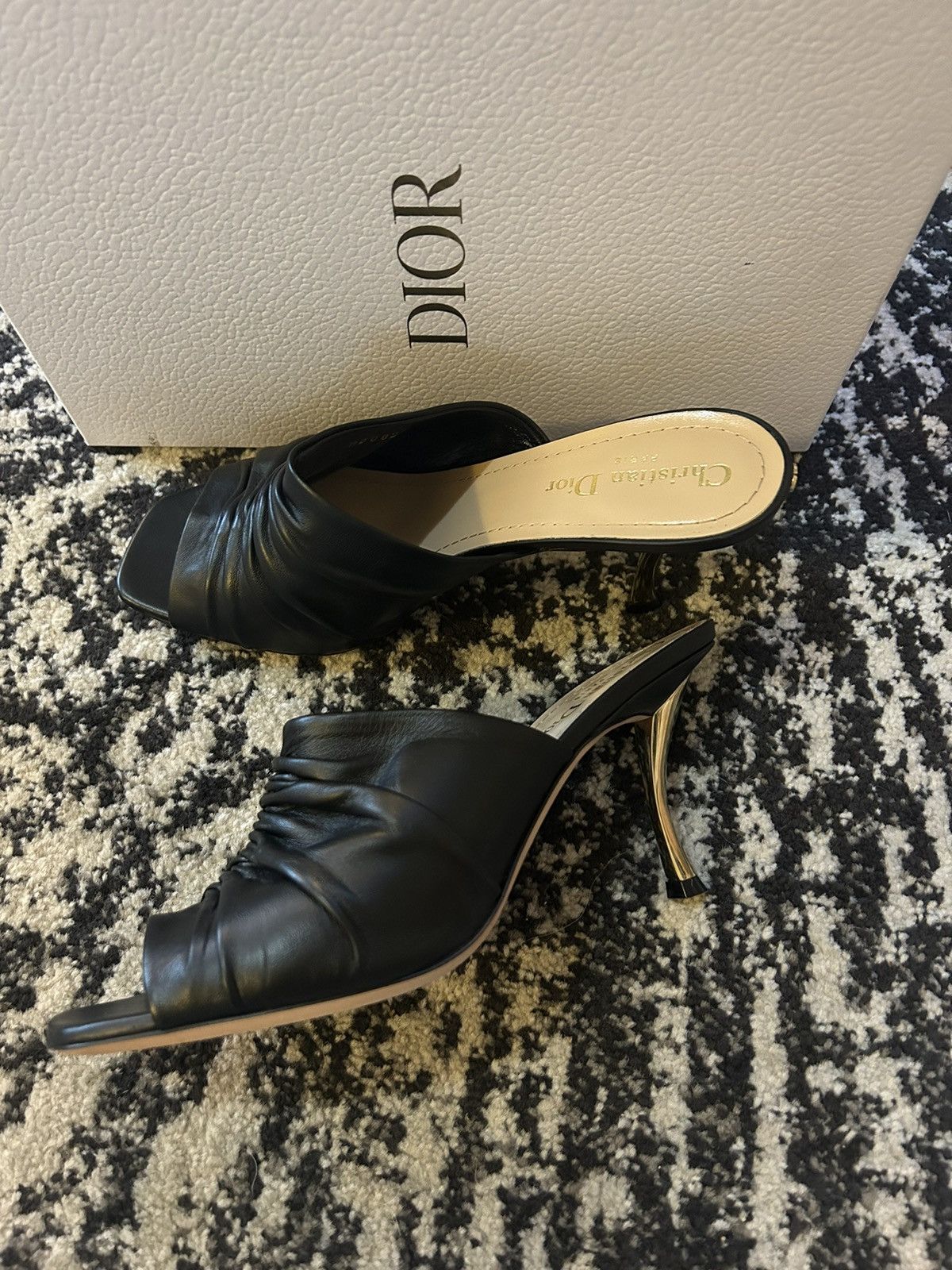 Dior Christian Dior D-Fame Heeled Sandal Black Pleated Lambskin Size US 10 / IT 40 - 10 Thumbnail