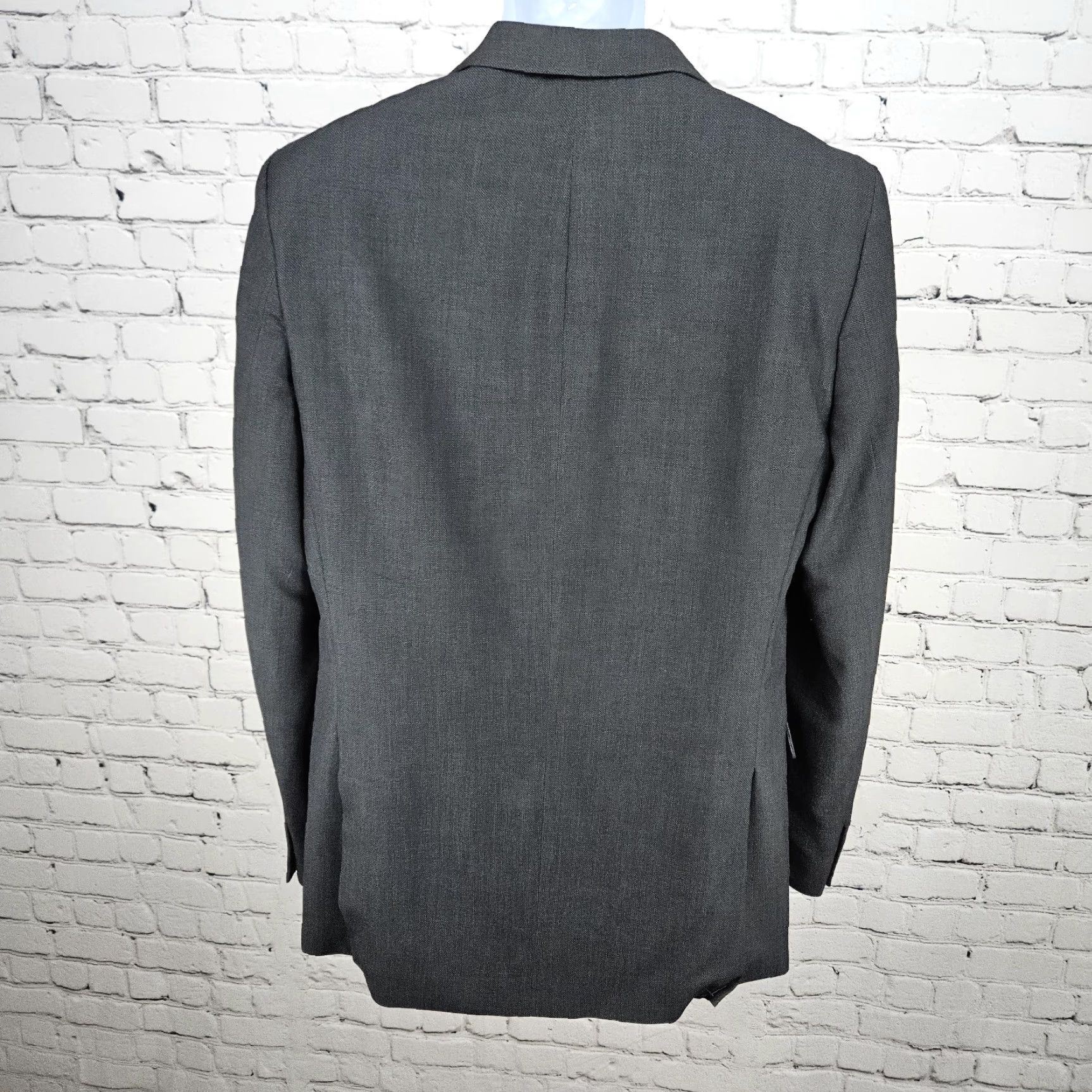 Vintage J Ferrar Slim Fit Stretch 2 Button Double-Vented Peak Blazer Sport Coat 42L Grey Men Size 42R - 2 Thumbnail