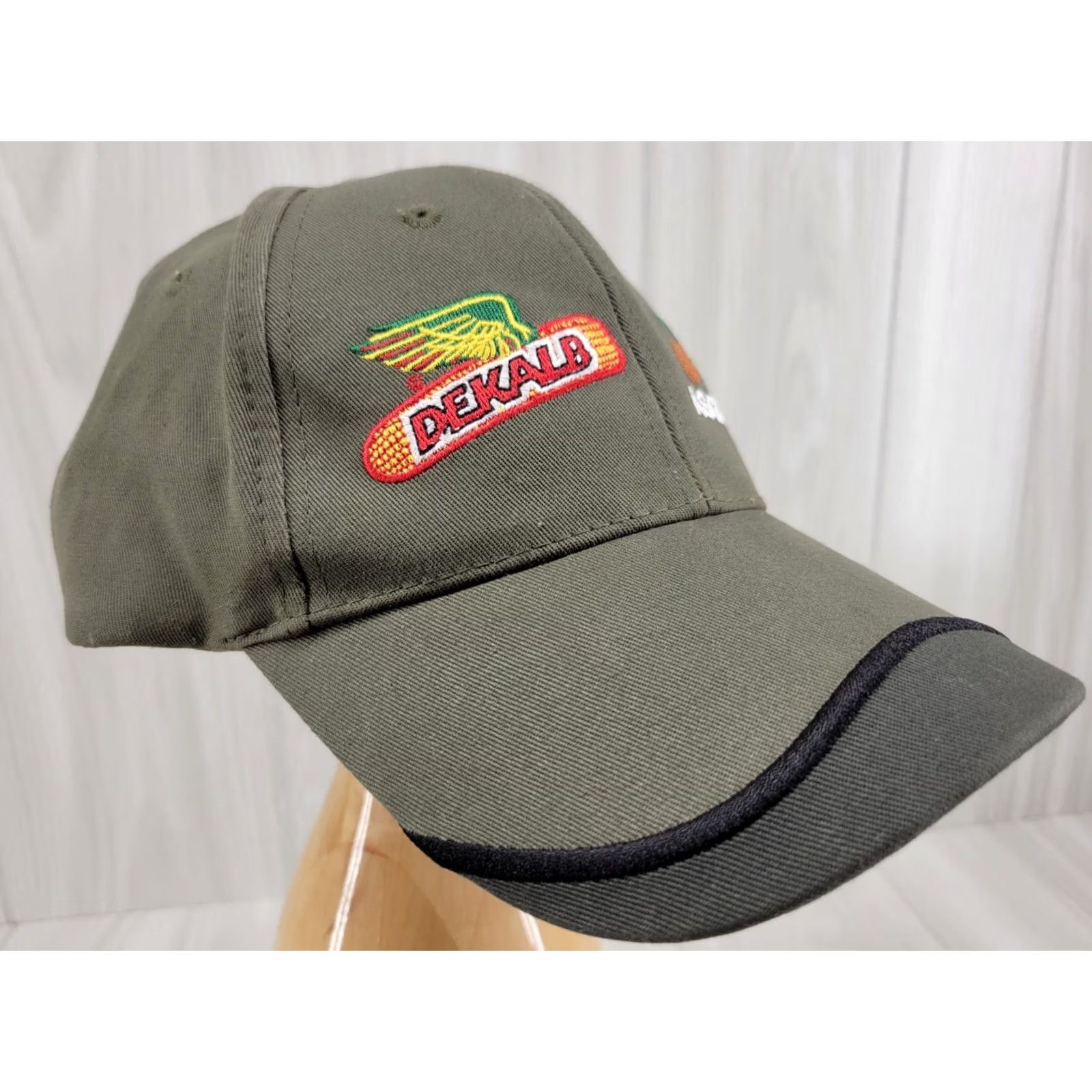Olive K-Products Dekalb Asgrow Cap Hat Solid Olive Drab Agriculture Logo Adjustable Strap Baseball Cap Men One Size Green Canvas Cotton Cap Size ONE SIZE - 3 Thumbnail