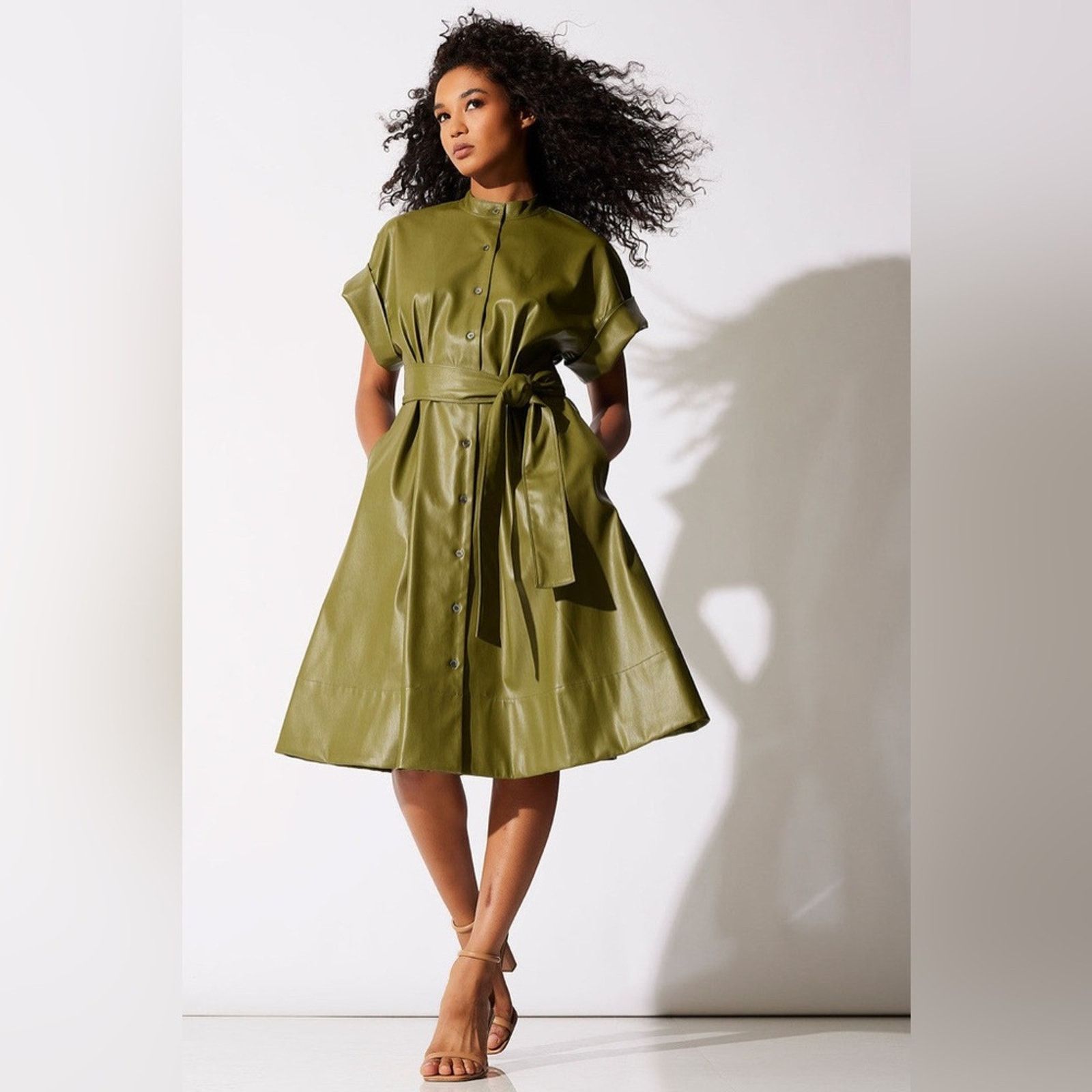 Other Natori Green Faux Leather Shirt Dress size L Size L / US 10 / IT 46 - 1 Thumbnail