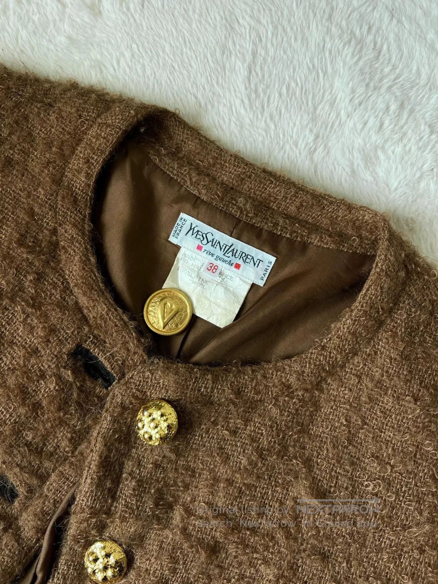 Saint Laurent Paris Vintage YSL Brown Wool Jacket with Gold Buttons. Size S / US 4 / IT 40 - 2 Thumbnail