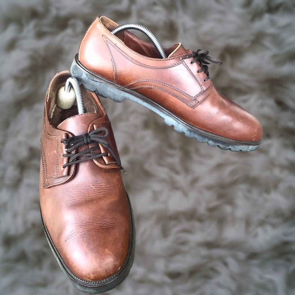 Vintage Bass Mens Brown Leather Oxfords Derby Lace-Up Waterproof Shoes, 10.5M, Oxford Dress Casual, Bass Brazil Mens Shoes Size US 11 / EU 44 - 1 Thumbnail