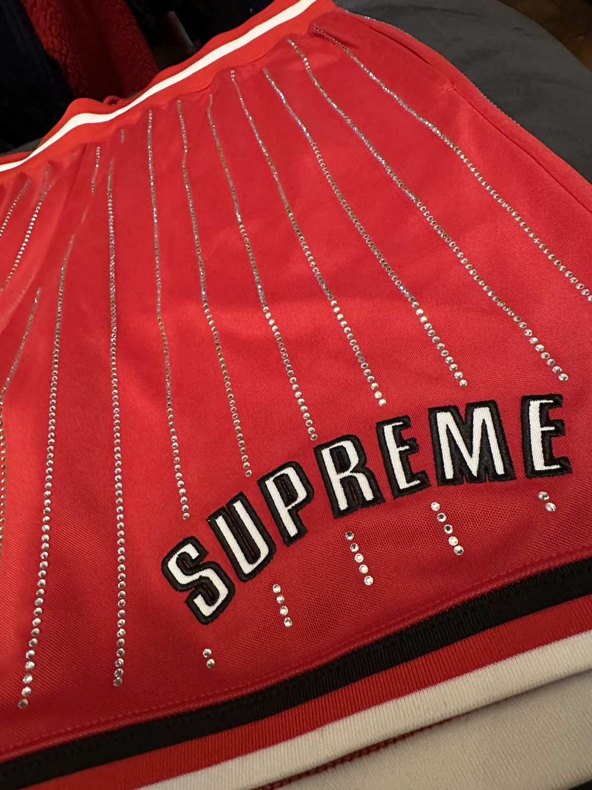 Supreme Rhinestone Basketball Jersey offers Red