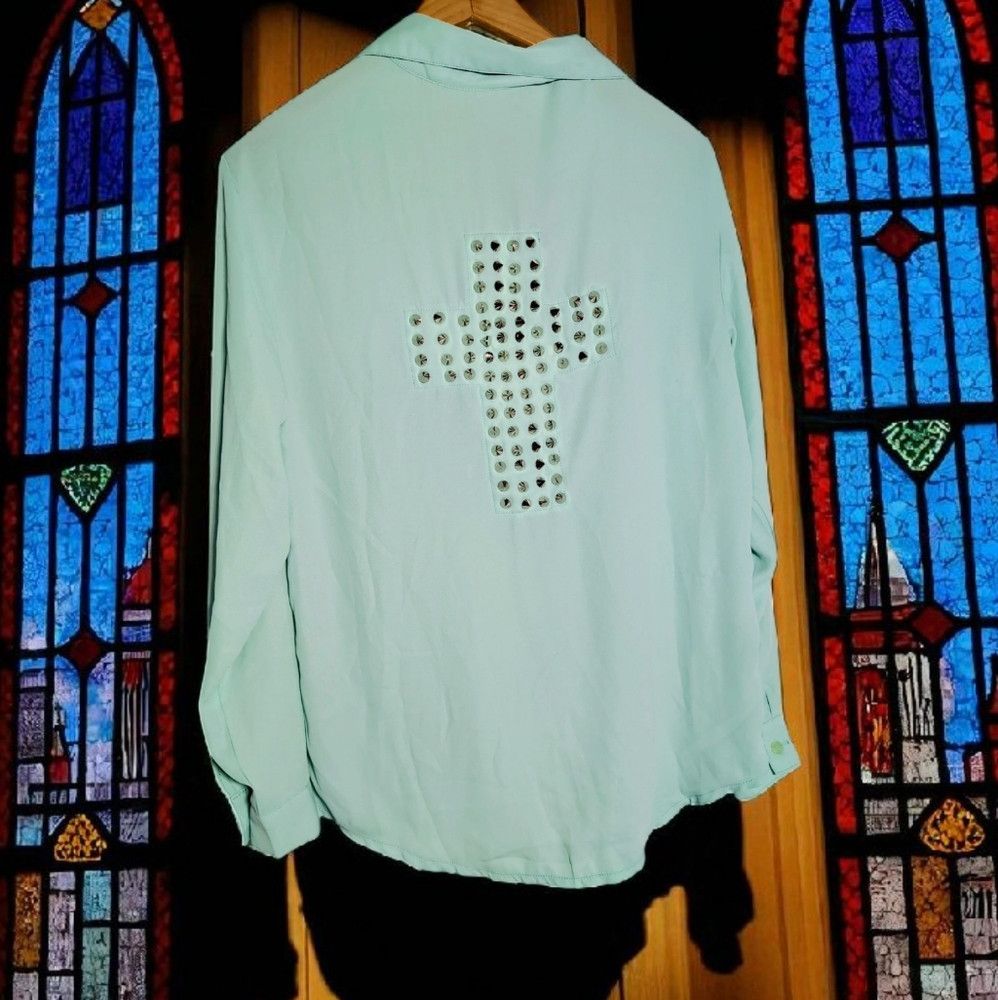 Other Vintage Studded Cross S Light Blue Green Shirt By Reverse Size S / US 4 / IT 40 - 1 Thumbnail