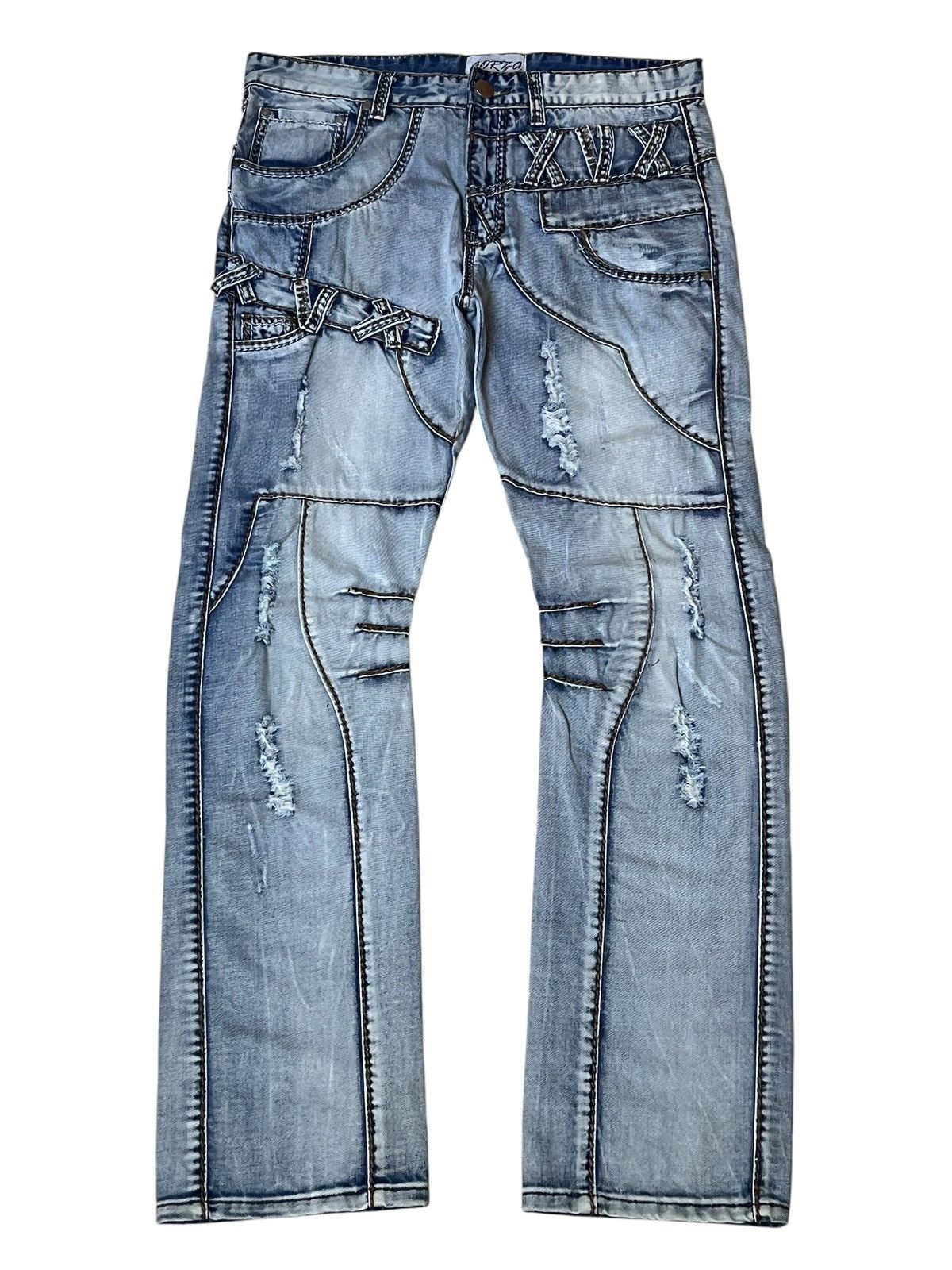 Japanese Brand SICK🔥JAPANESE BRAND FORZA DISTRESSED STYLE JEANS Size US 35 - 1 Thumbnail