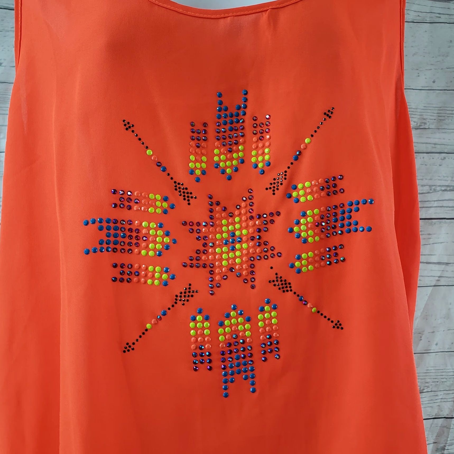 Vintage UMGEE Tank Top Womens L Orange Embellished Cutouts Scoop Neck Shirt Adult Girls Womens? Size L / US 10 / IT 46 - 3 Thumbnail