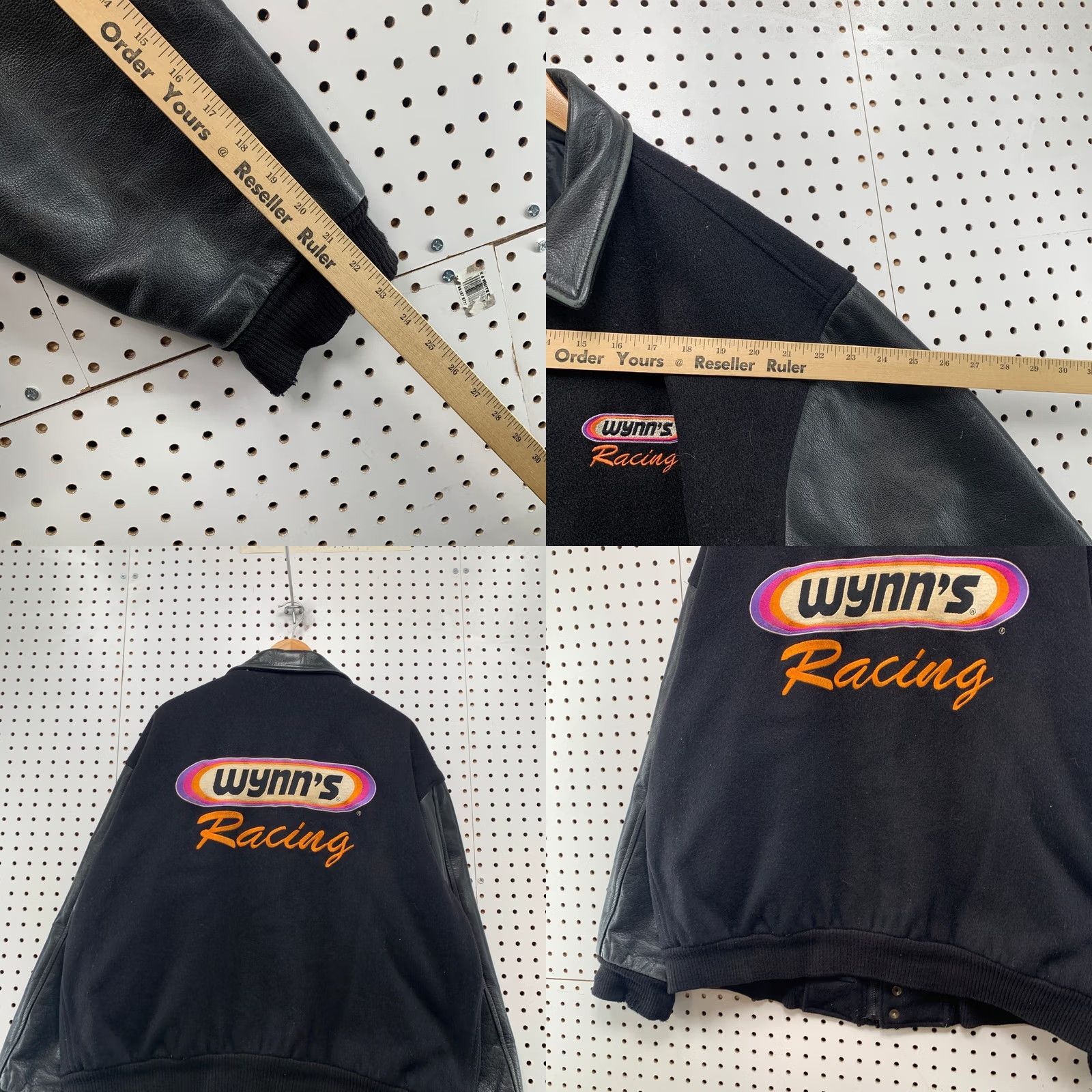Vintage VINTAGE Saxon Leather Wynns Racing Jacket Mens L Black 90s Wool Varsity Jacket Size US L / EU 52-54 / 3 - 9 Thumbnail