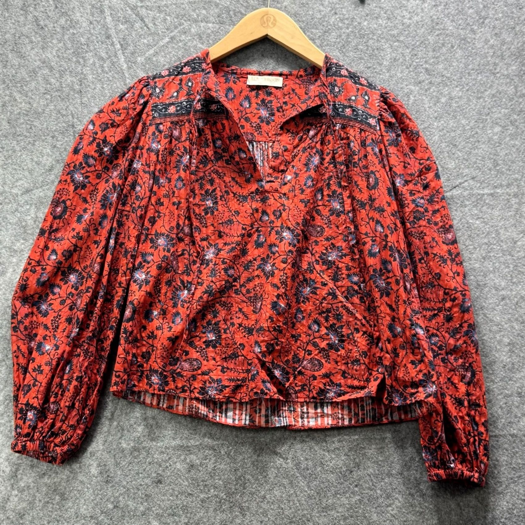 Ulla Johnson Ulla Johnson Blouse Womens 00 Red Floral Collared Balloon Sleeve Boho Top Size XXS / US 00 / IT 34 - 2 Thumbnail
