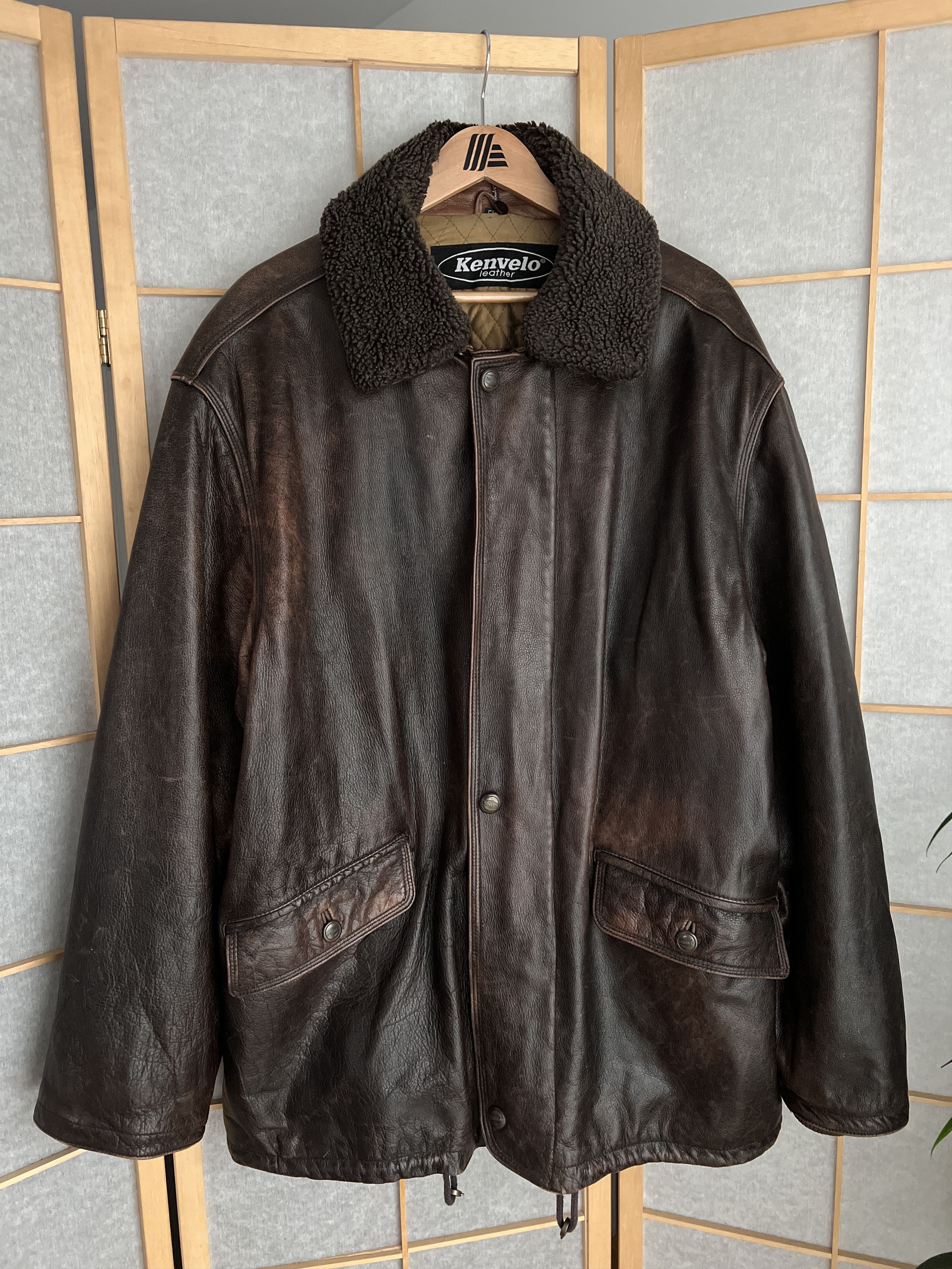 Other Crazy fit! VTG 90s Leather long hard coat jacket fur collar Size US XL / EU 56 / 4 - 13 Thumbnail