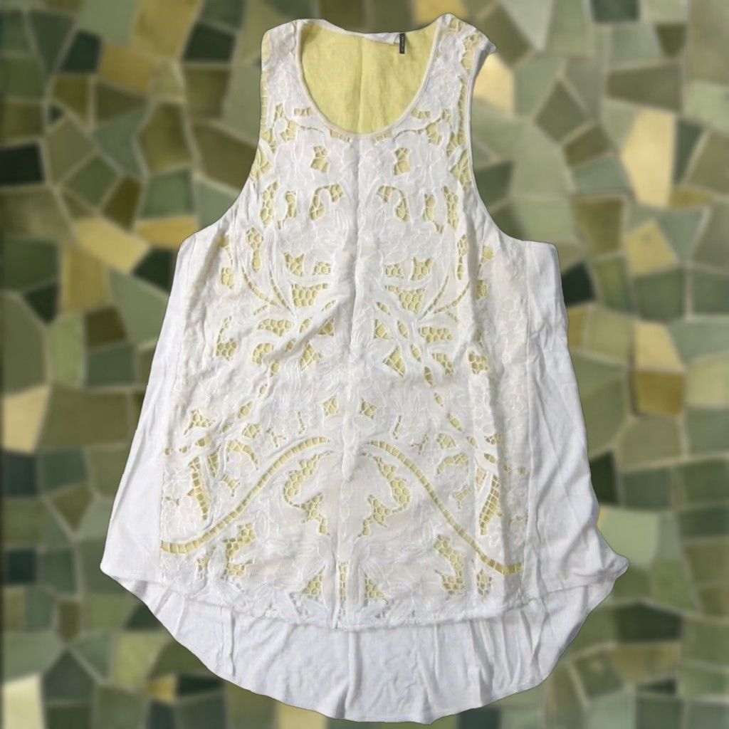 Vintage Akemi + Kin Ivory Yellow Embroidered Soft Cotton Sleeveless Tank Blouse Top XS Size XS / US 0-2 / IT 36-38 - 1 Thumbnail