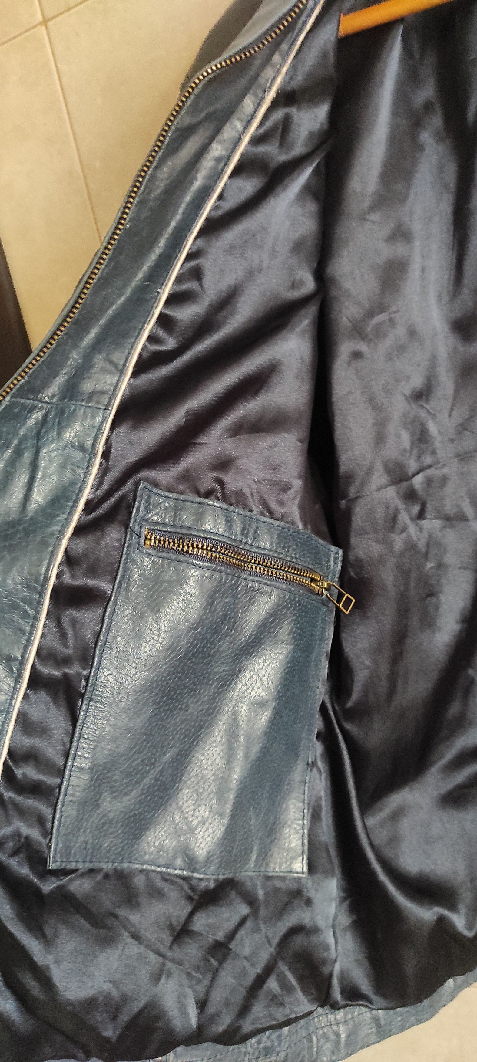 Other 4You Mens Leather Biker Classic Bomber Blue Jacket Size L Size US L / EU 52-54 / 3 - 12 Thumbnail