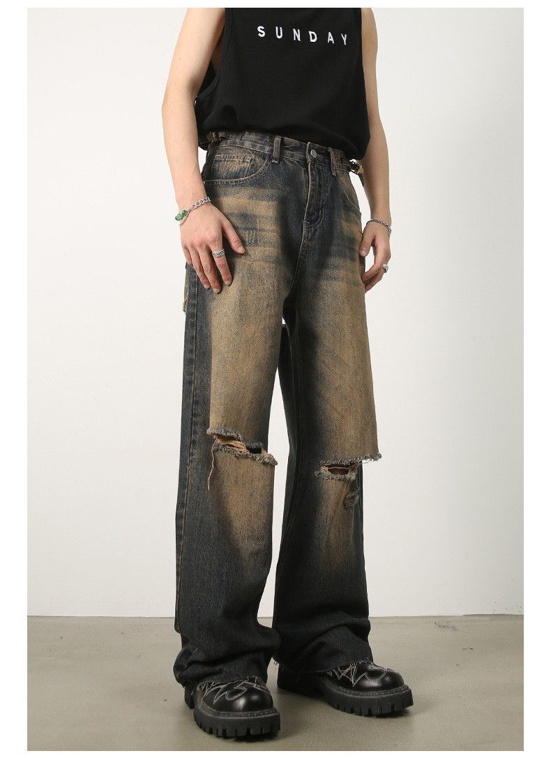 Japanese Brand × Jean American retro distressed wide-leg casual ripped jeans Size US 34 / EU 50 - 4 Thumbnail