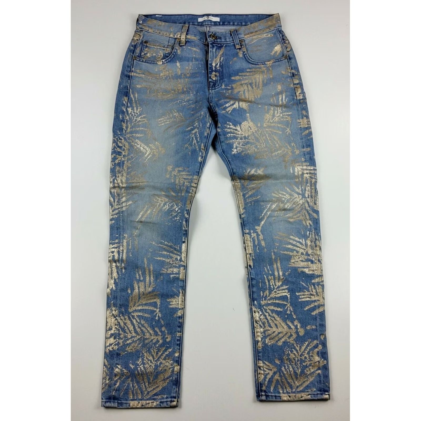 7 For All Mankind 7 For All Mankind Women’s Gold Leaves Metallic Relaxed Crop Skinny Jeans Size 25 Size 42" / US 20 - 2 Thumbnail