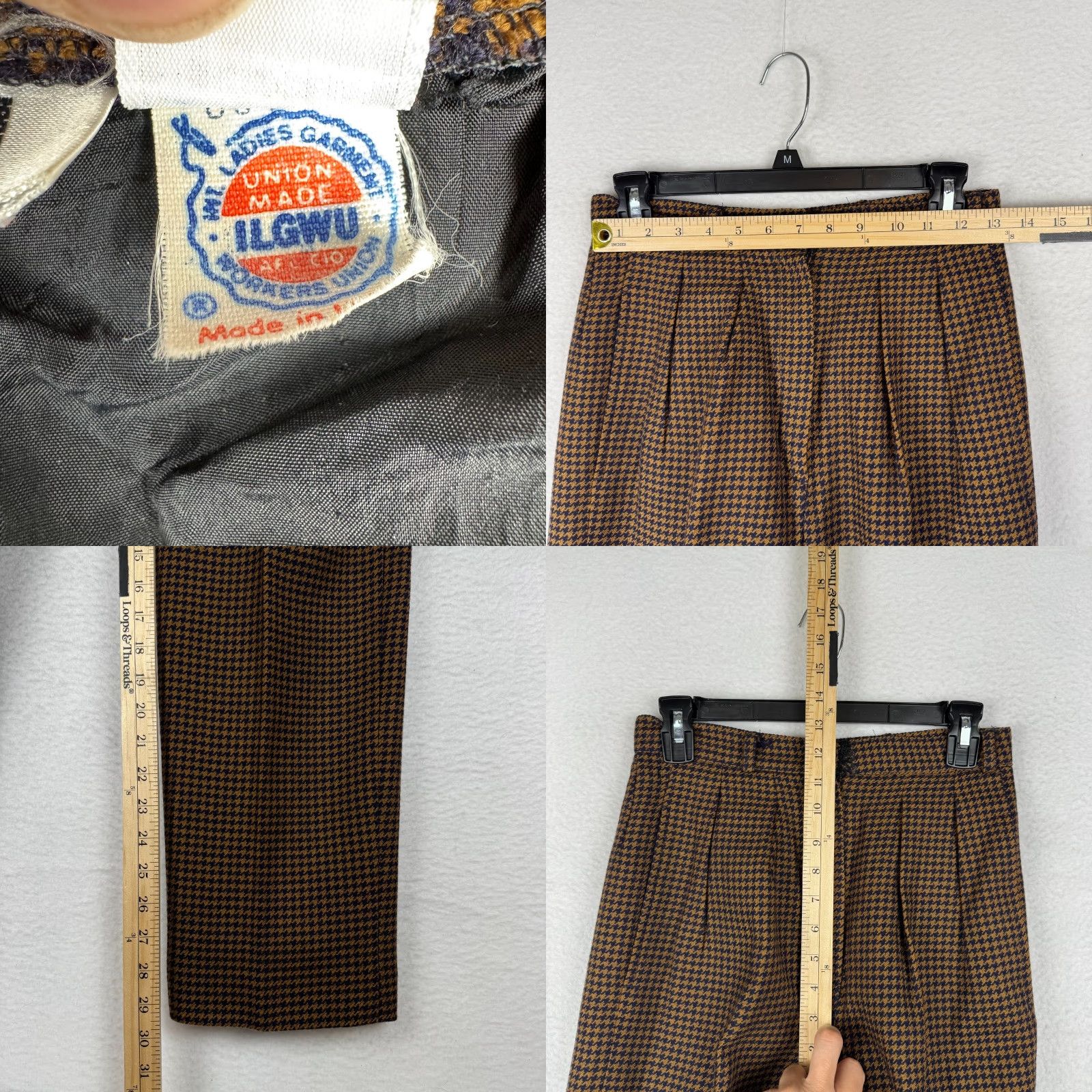 Anne Klein VINTAGE Anne Klein Women's Pants Houndstooth Pleated 26 Waist 29 Inseam 6 Regular Brown USA Made Size 28" / US 6 / IT 42 - 8 Thumbnail