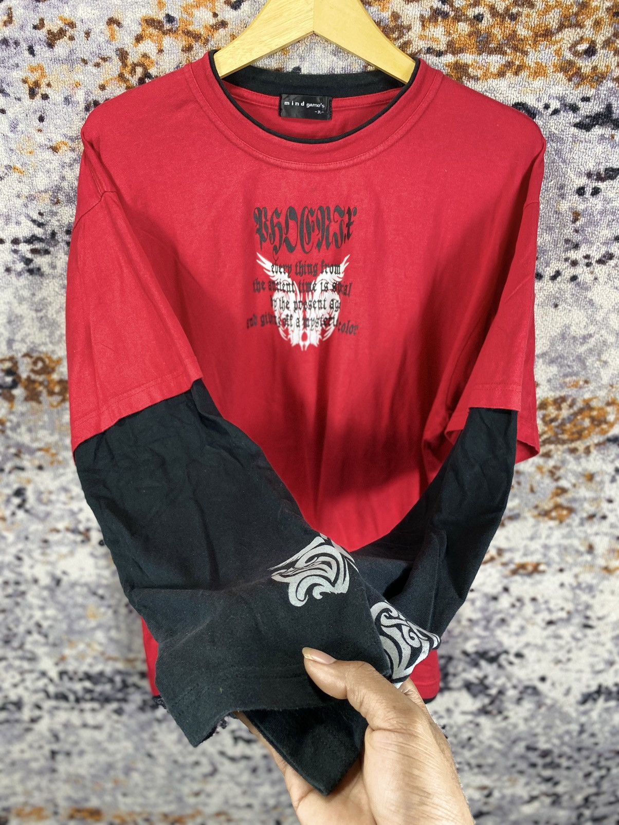 Japanese Brand Double Layers Crazy Poem Tribal Mind game’s Y2k Long Sleeve Size US L / EU 52-54 / 3 - 3 Thumbnail