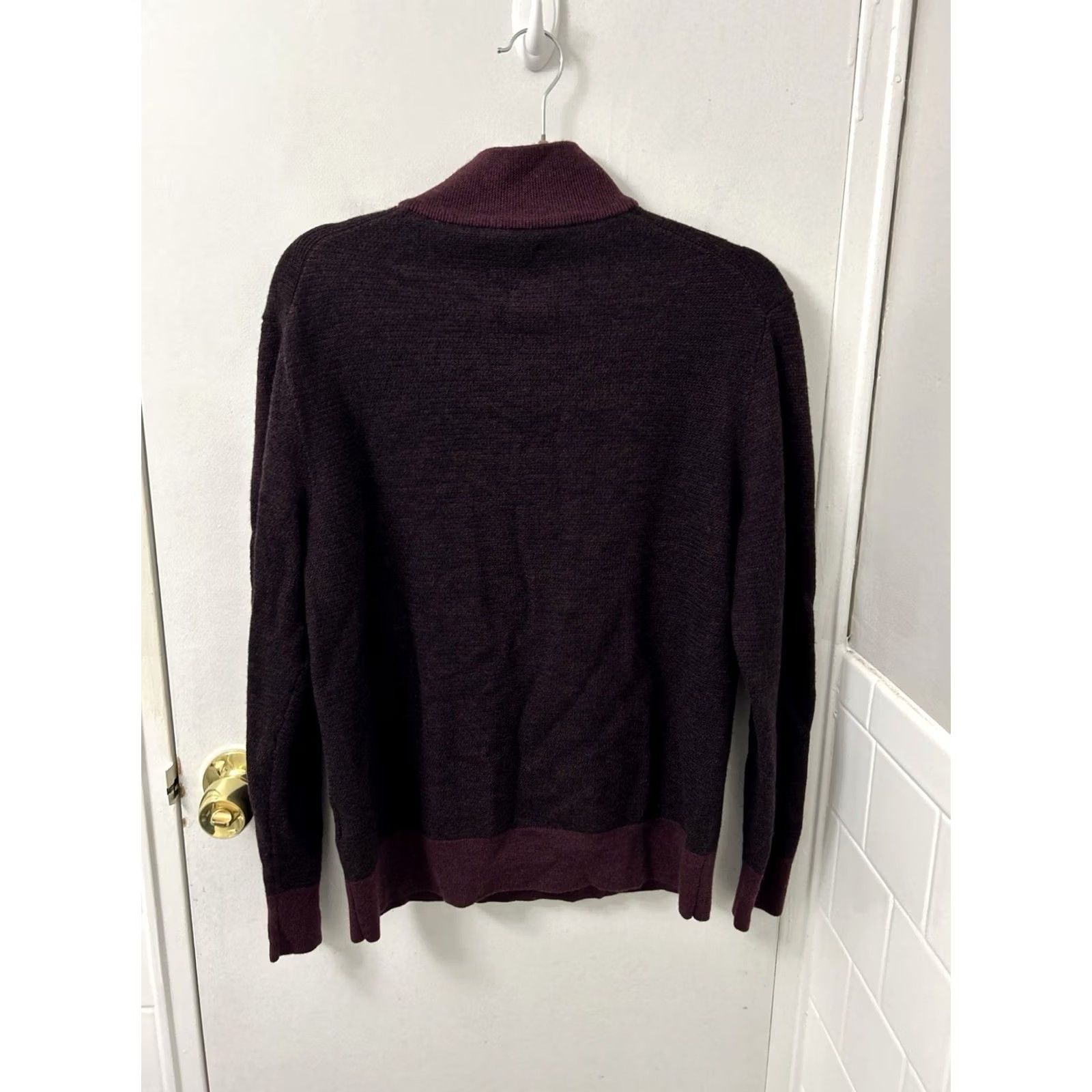 UNTUCKit UNTUCKit 1/4 Zip Mens M Burgundy Belguardo Birdseye 100% Merino Wool Sweater L/S Size US M / EU 48-50 / 2 - 7 Thumbnail