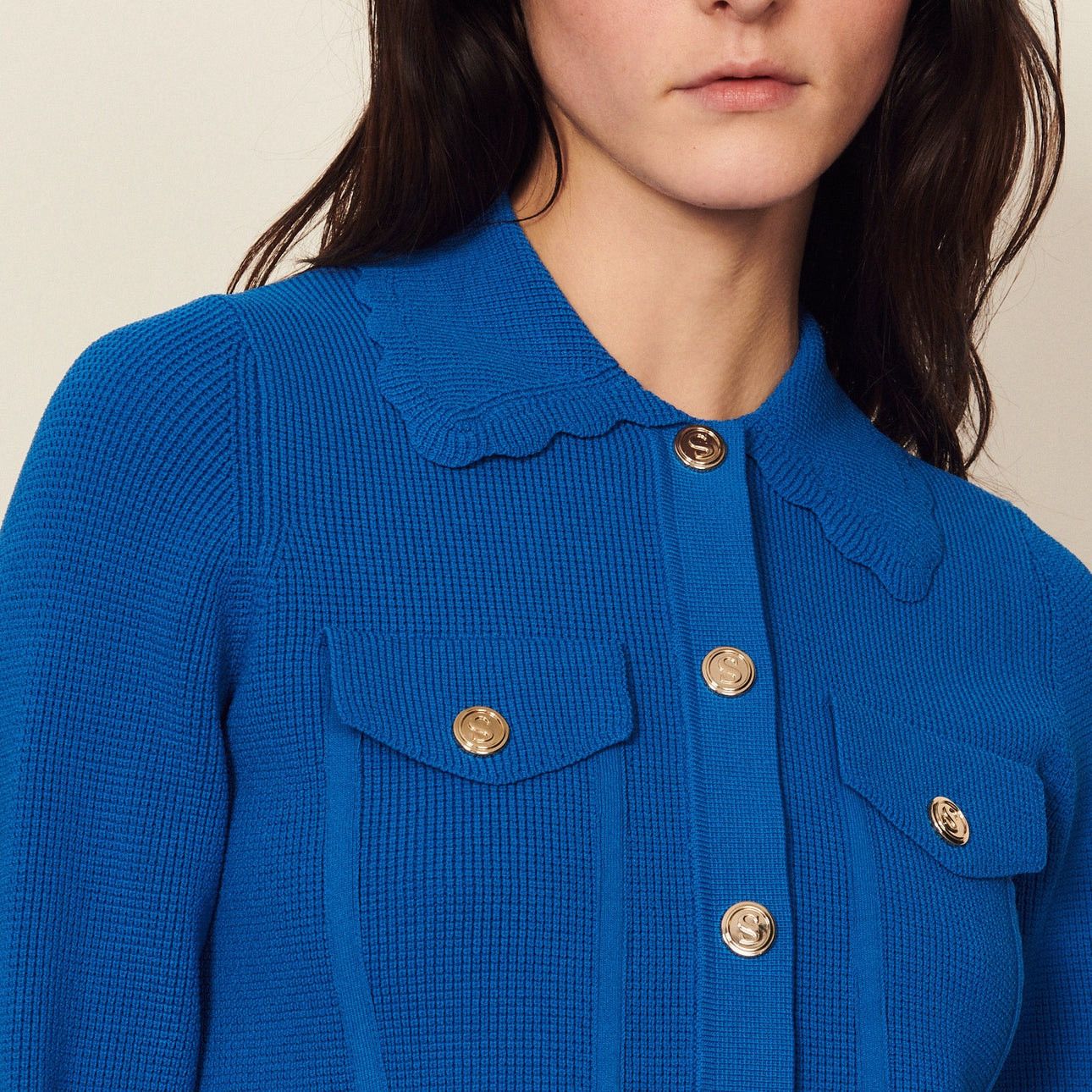 Sandro Sandro Paco Scalloped Ribbed-Knit in Blue Cardigan Size L / US 10 / IT 46 - 10 Thumbnail
