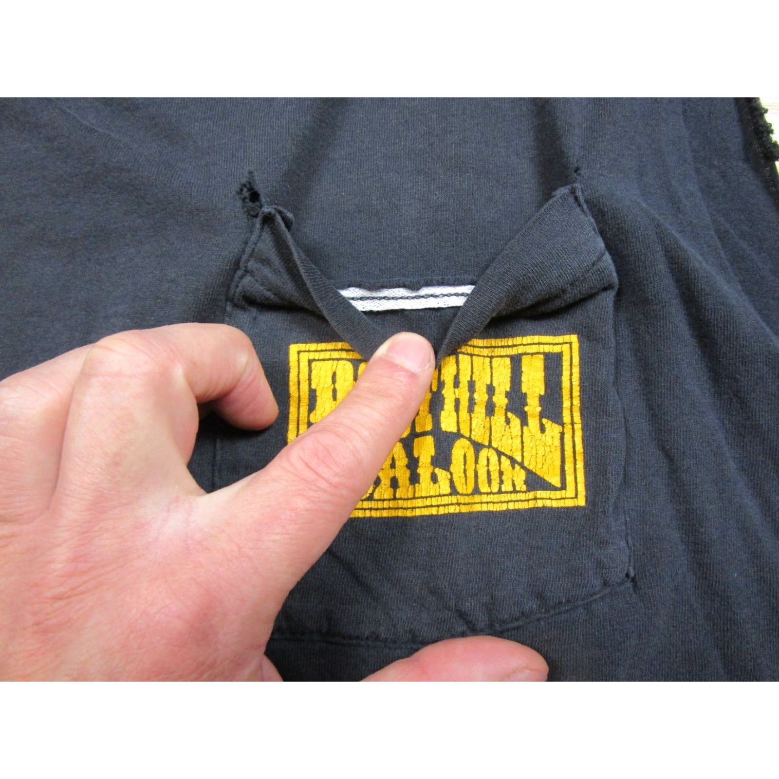 VINTAGE Boothill Saloon Daytona Beach 90s Graphic Pocket T Shirt (L) Motorcycle Shirt Men Black Cotton