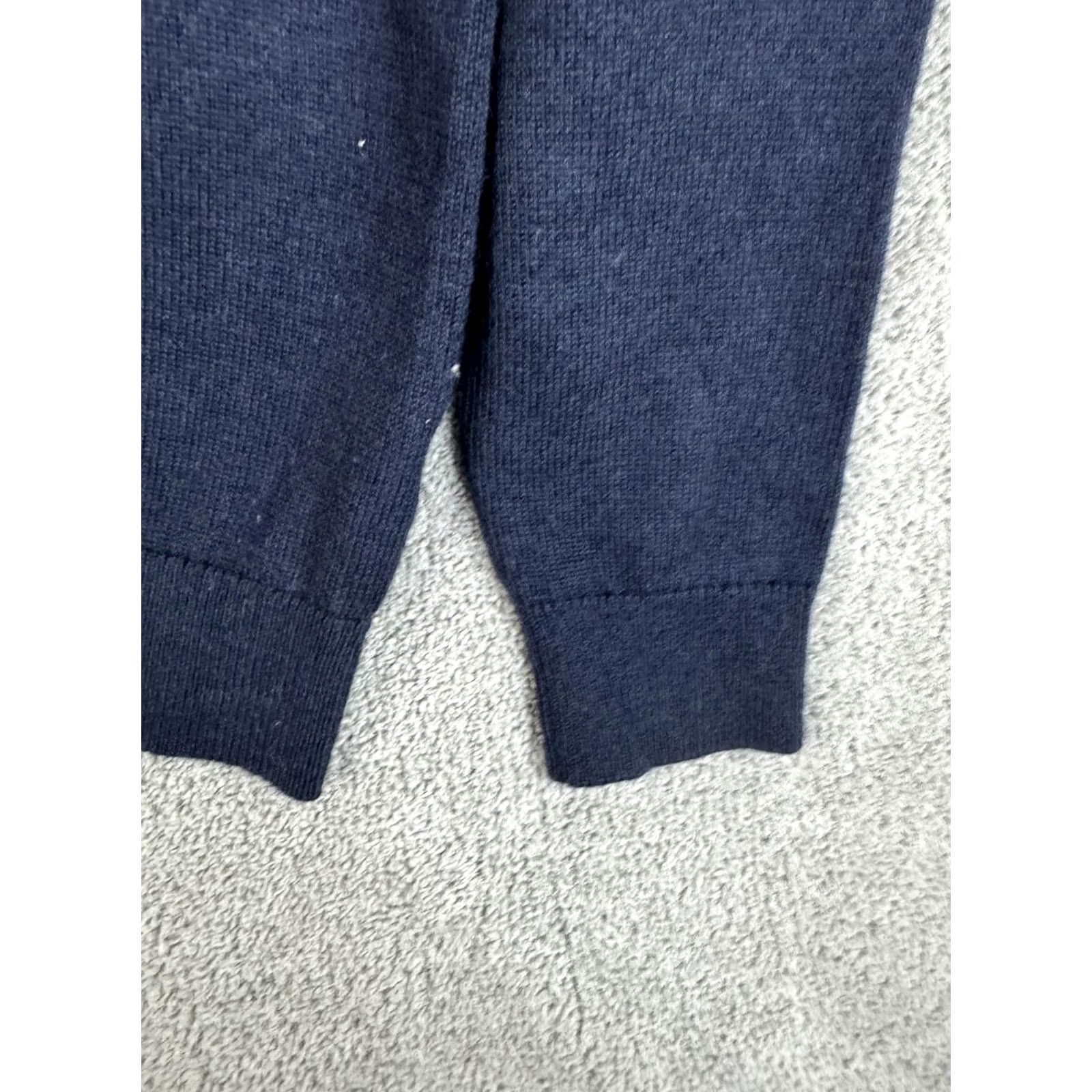 Vintage LL Bean Sweater Mens Medium Navy Merino Wool Quarter Zip Mock Neck Pullover Size US M / EU 48-50 / 2 - 2 Thumbnail