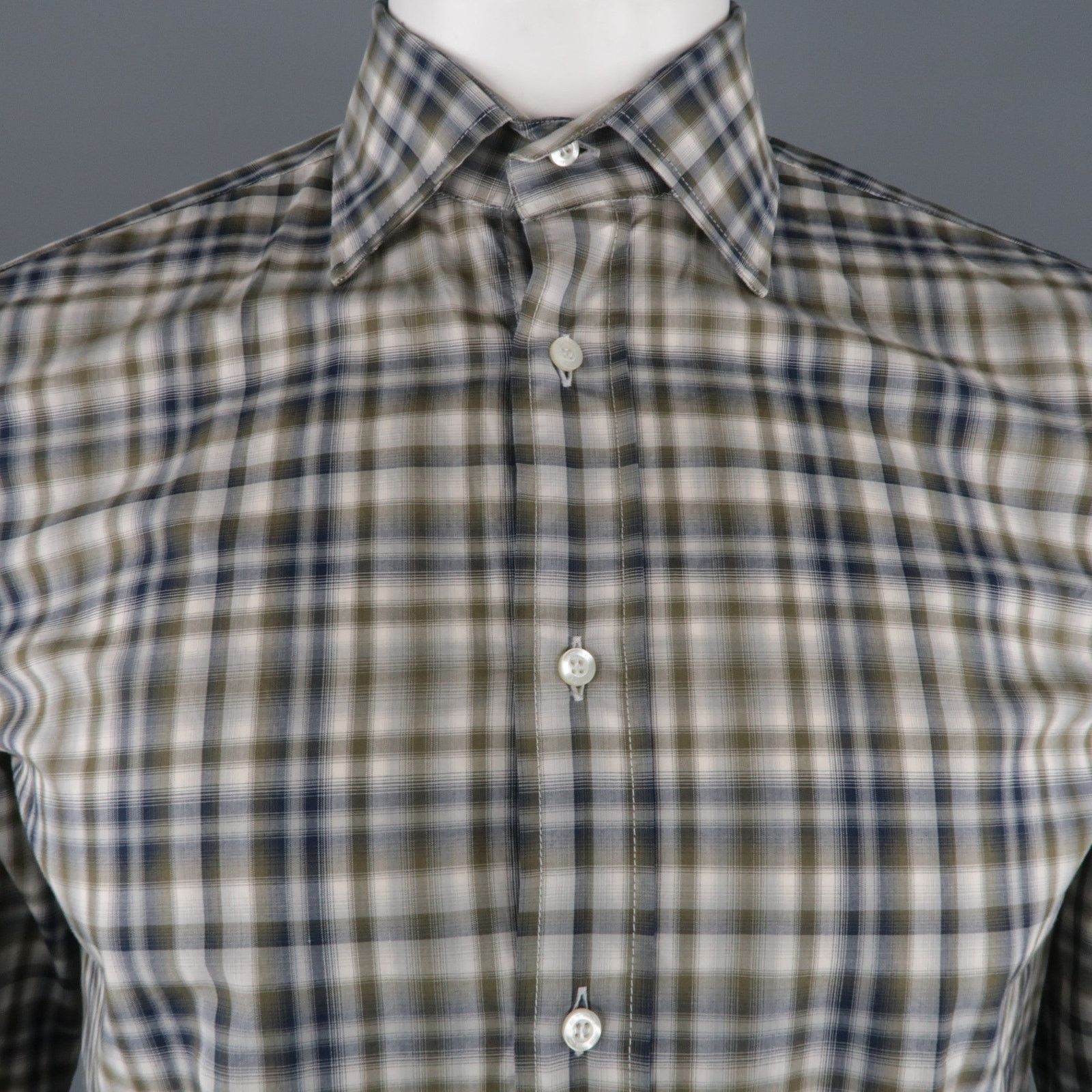 Etro ETRO Size S Olive & Navy Plaid Button Up Long Sleeve Shirt Size US S / EU 44-46 / 1 - 2 Thumbnail