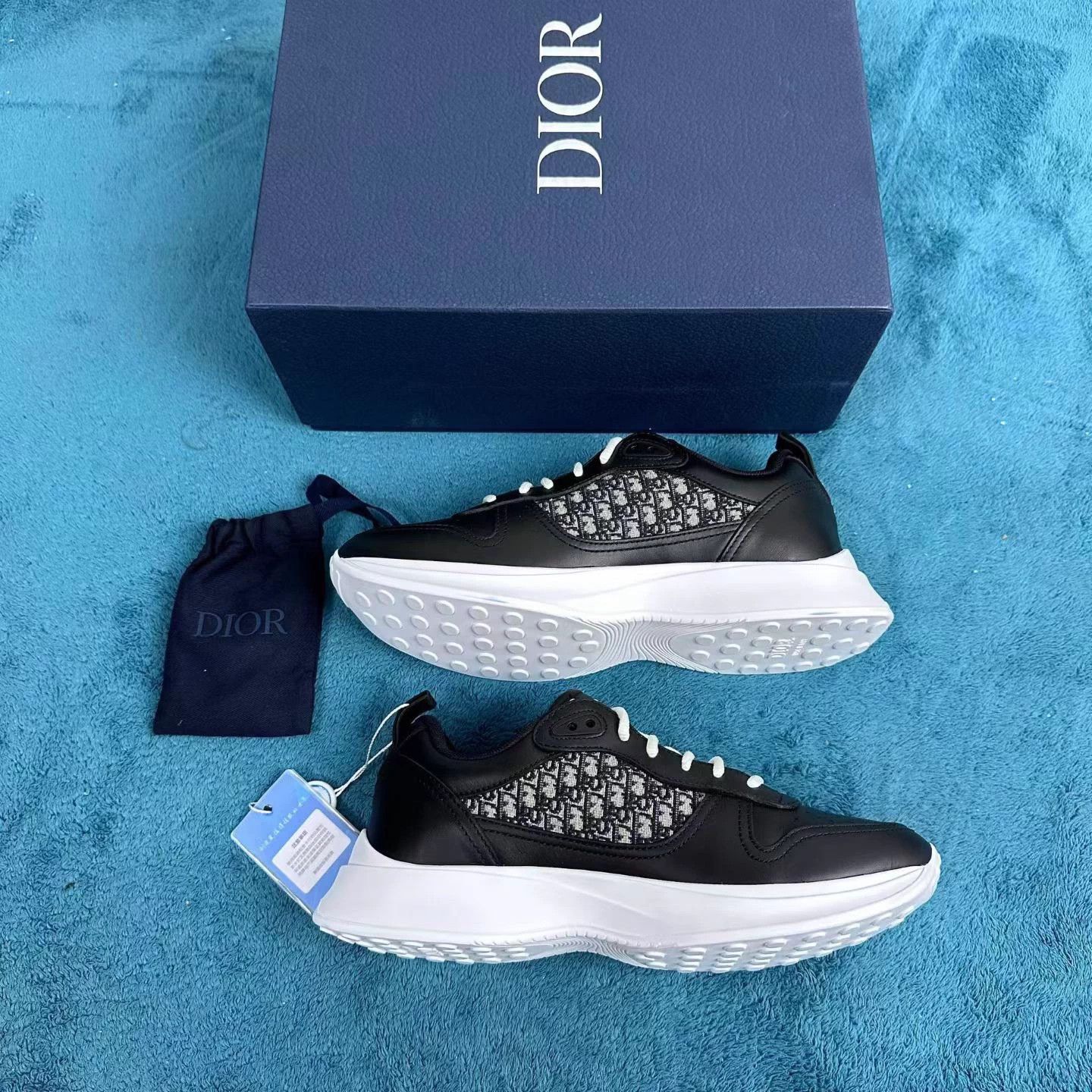 Dior DIOR B25 Leather Oblique Print Low-Top Sneaker Black Size US 8.5 / IT 38.5 - 3 Thumbnail