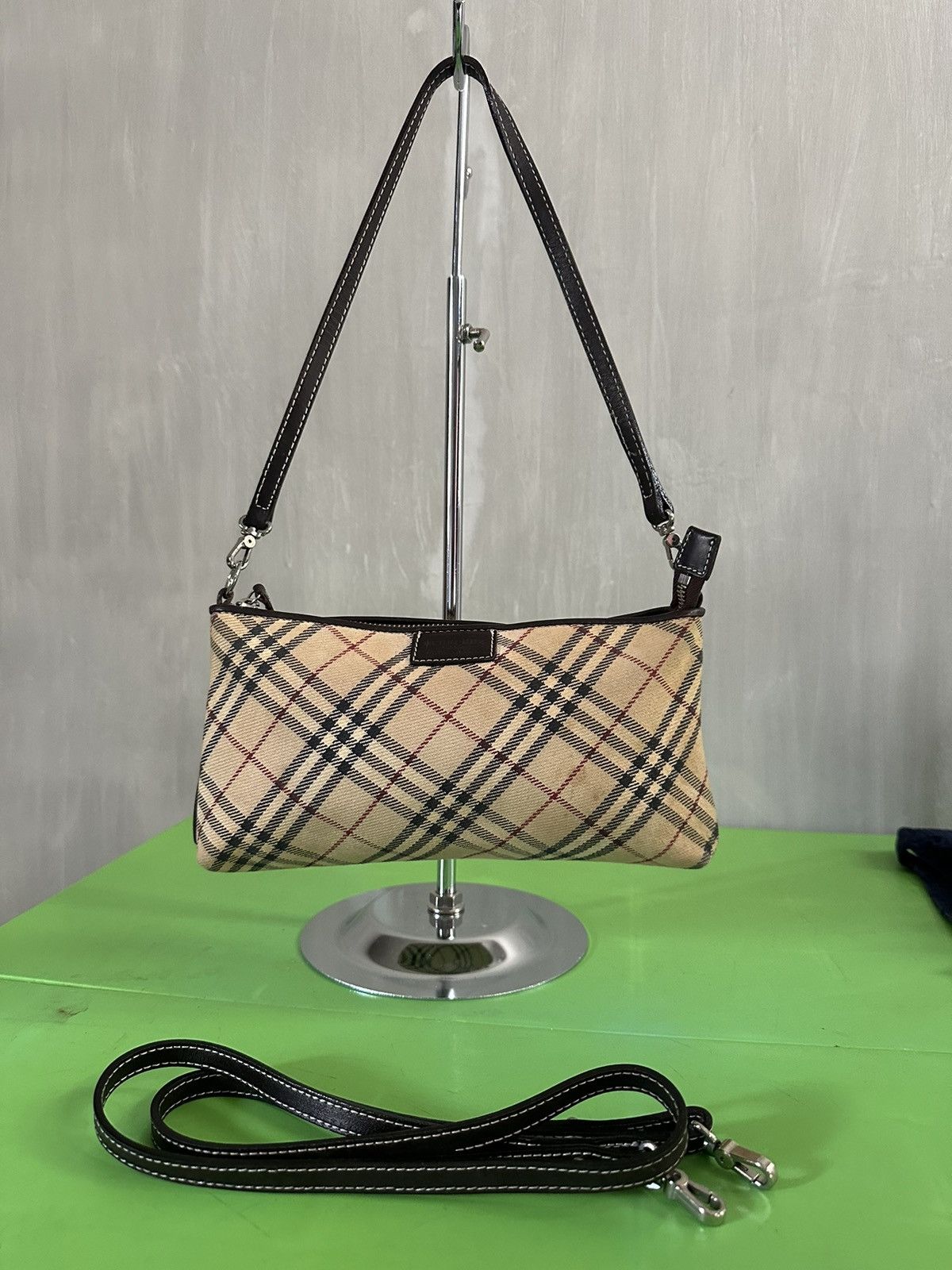 image of Burberry Blue Label Plaid Shoulder Bag in Brown Plaid, Women's