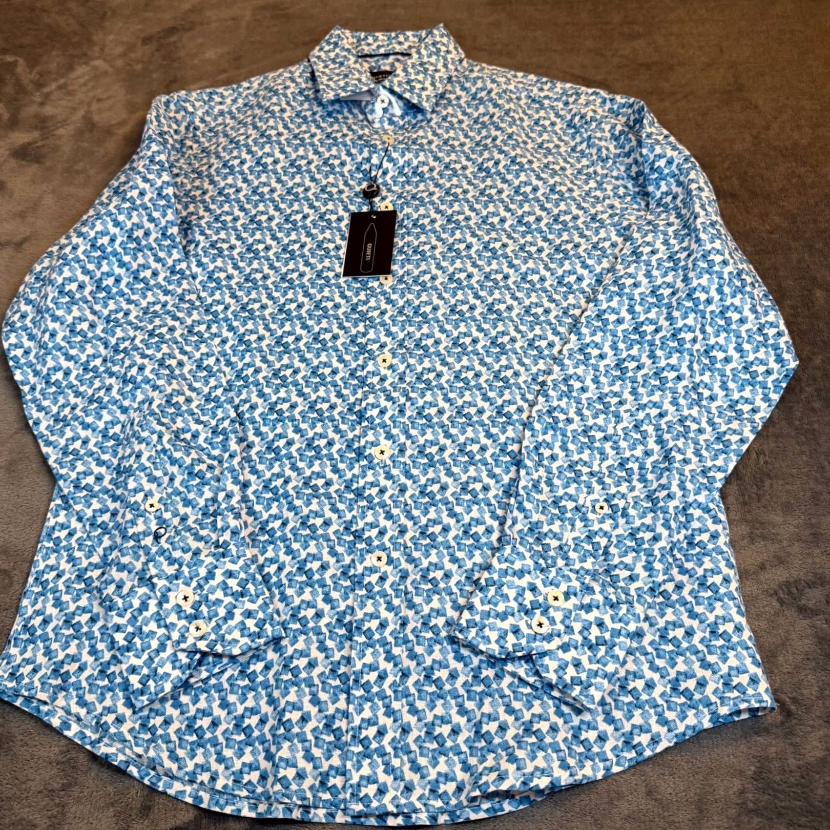 Vintage Quieti Blue Geometric Print 100% Linen Button Down Shirt Mens S NWT Size US S / EU 44-46 / 1 - 2 Thumbnail