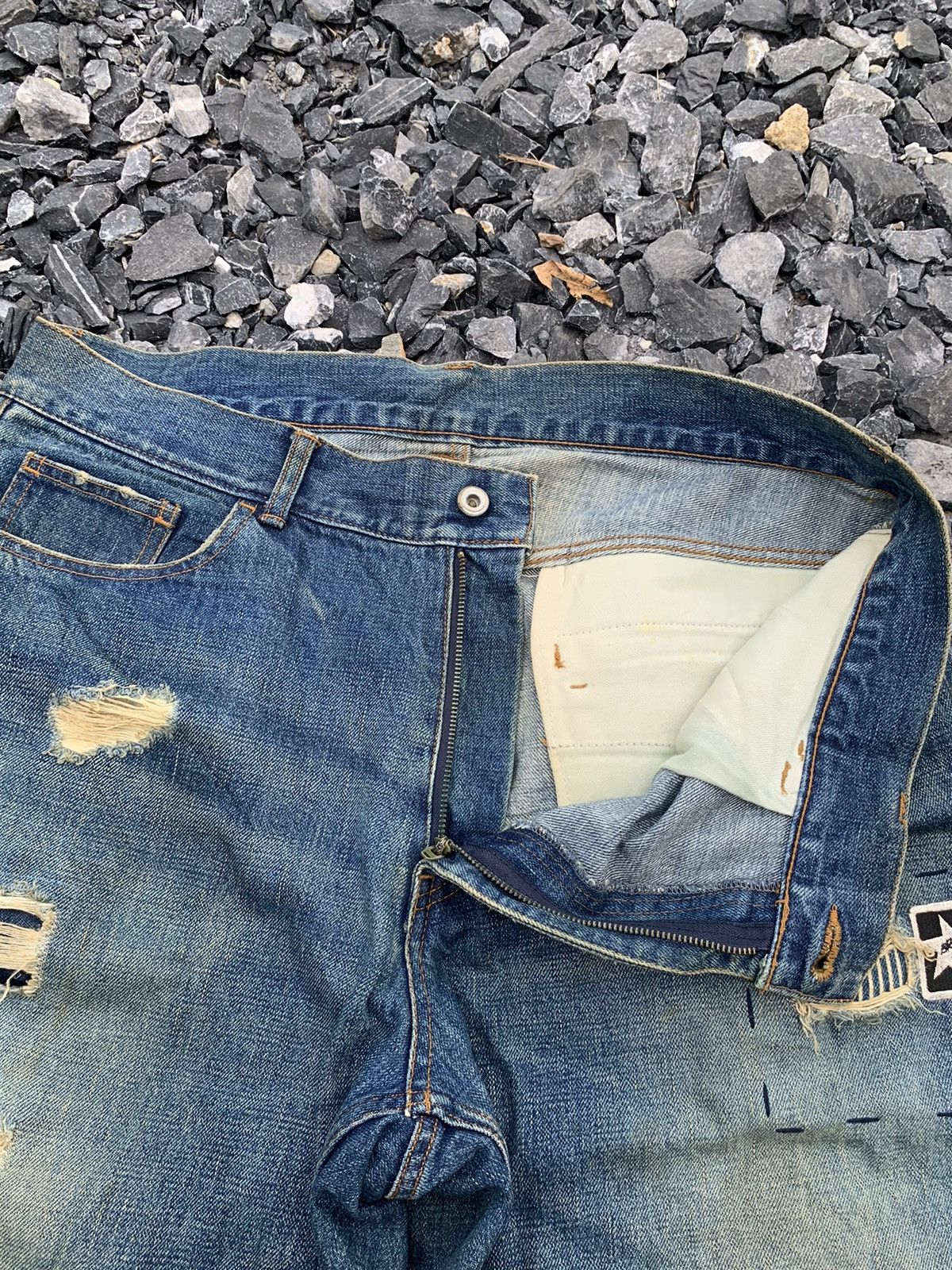 Kapital RARE💥BRAITONE SELVEDGE JAPANESE DISTRESSED DENIM Size US 39 - 17 Thumbnail