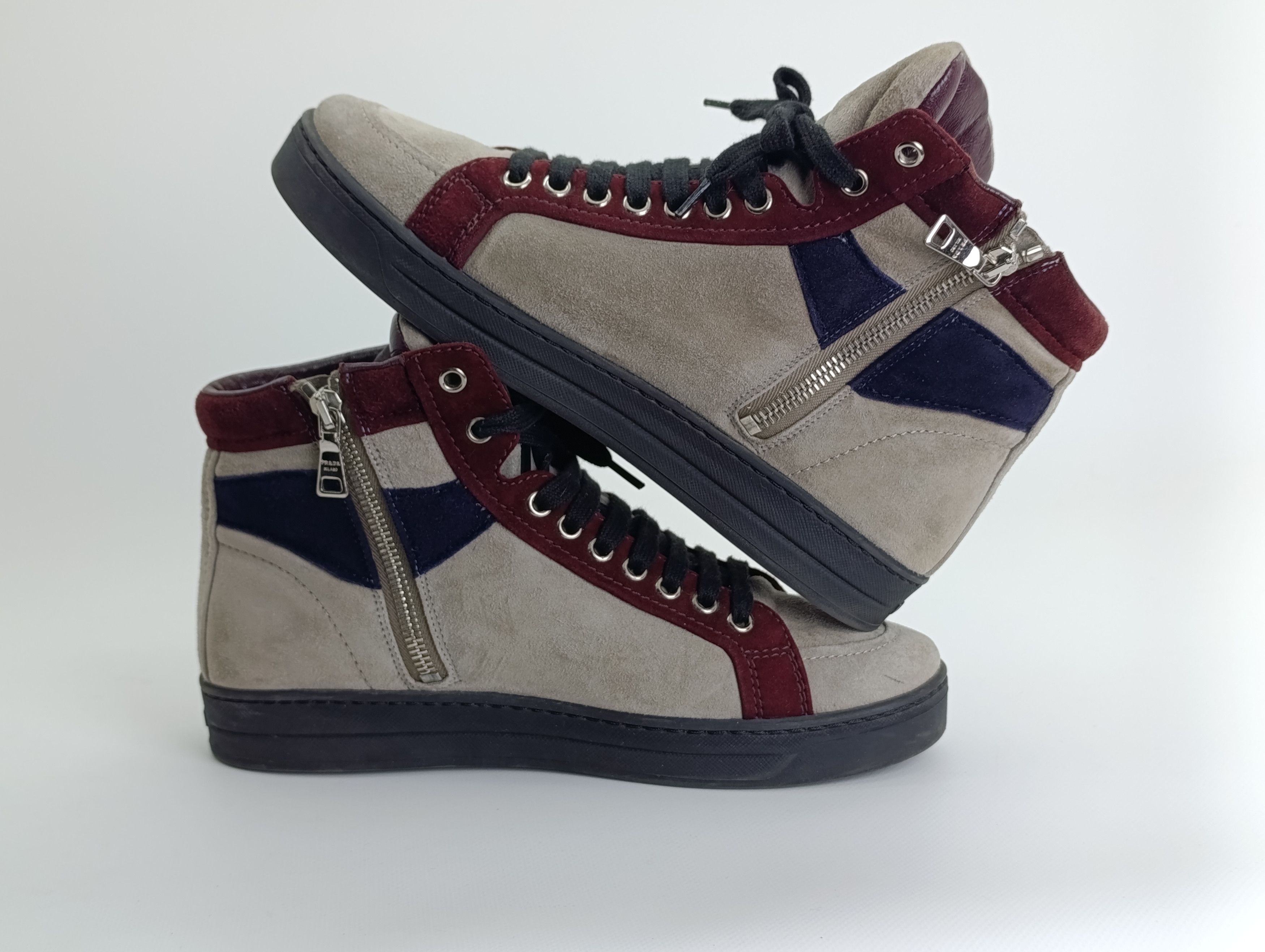 Prada PRADA WOMENS SUEDE ANKLE BOOTS LACE UP HIGH-TOP SNEAKERS Size US 7.5 / IT 37.5 - 9 Thumbnail