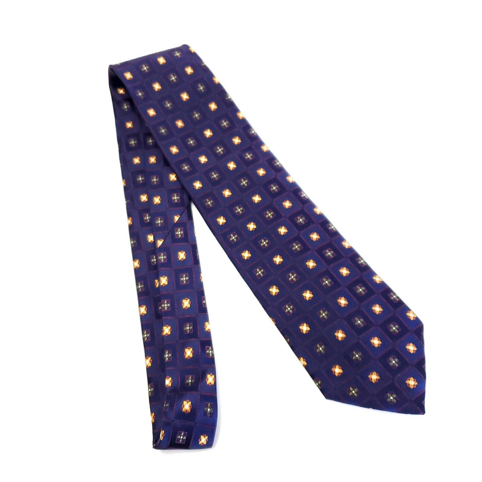 Designer Rooster Blue Geometric Floral Woven Silk Tie Size ONE SIZE - 6 Thumbnail