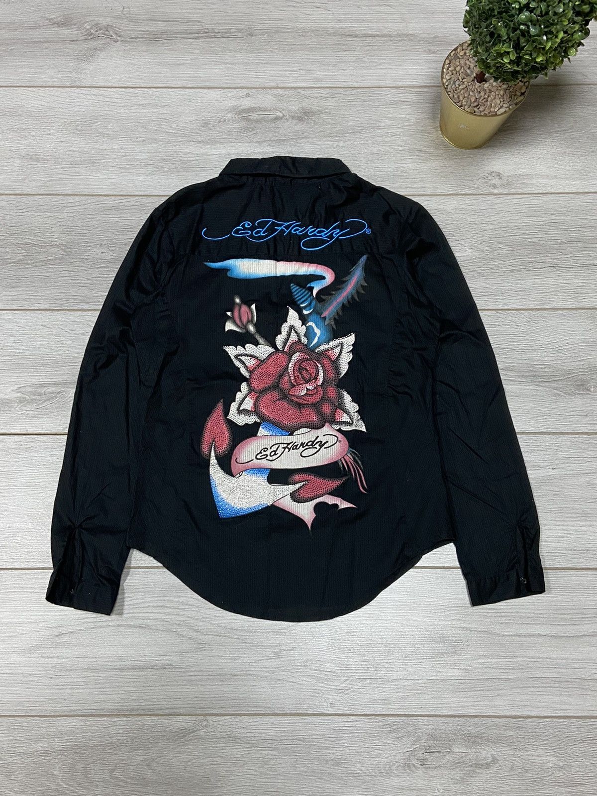 Ed Hardy Ed Hardy vintage rose ⚓️ 🌹 anchor rhinestones shirt buttons Size XL / US 12-14 / IT 48-50 - 1 Thumbnail