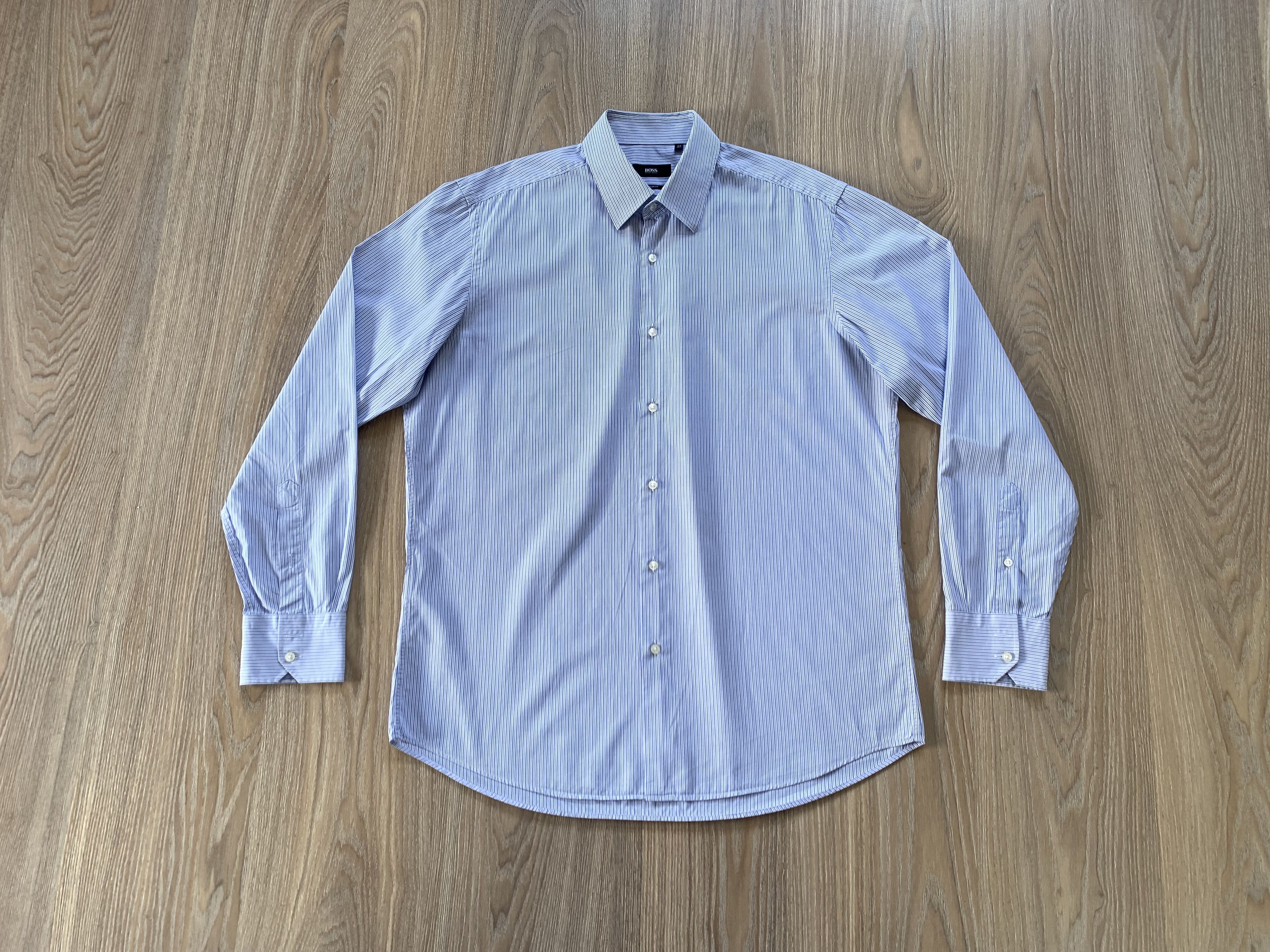 Hugo Boss Hugo Boss Light Blue Stripe Cotton Button Up Shirt Size US L / EU 52-54 / 3 - 1 Thumbnail