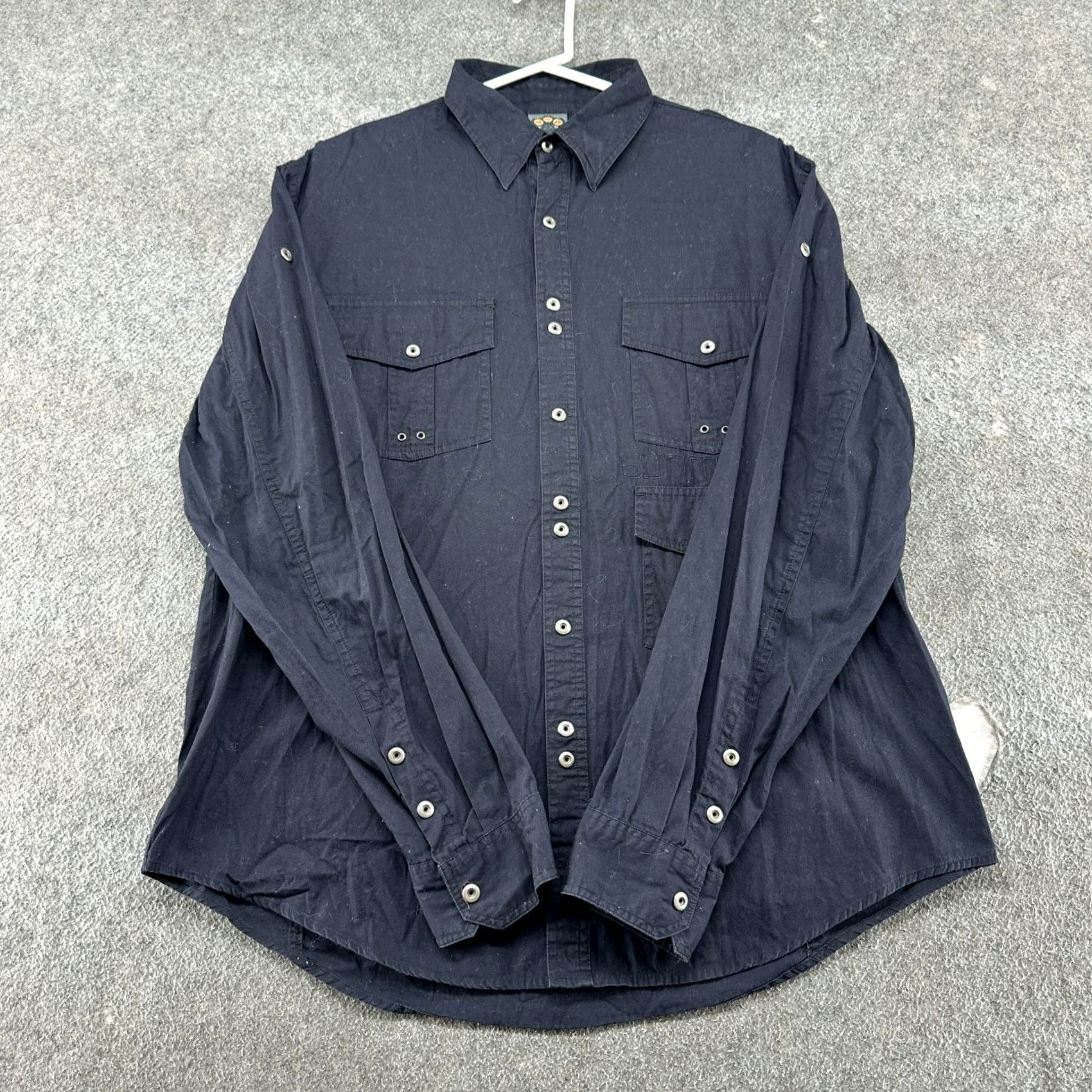 Vintage VINTAGE Blac Label Shirt Mens 2XL Black Cargo Pockets Steampunk Y2K 90s Workwear Casual Button-Up Long Sleeve Cotton Flannel Dark Black Mens Size US XXL / EU 58 / 5 - 2 Thumbnail