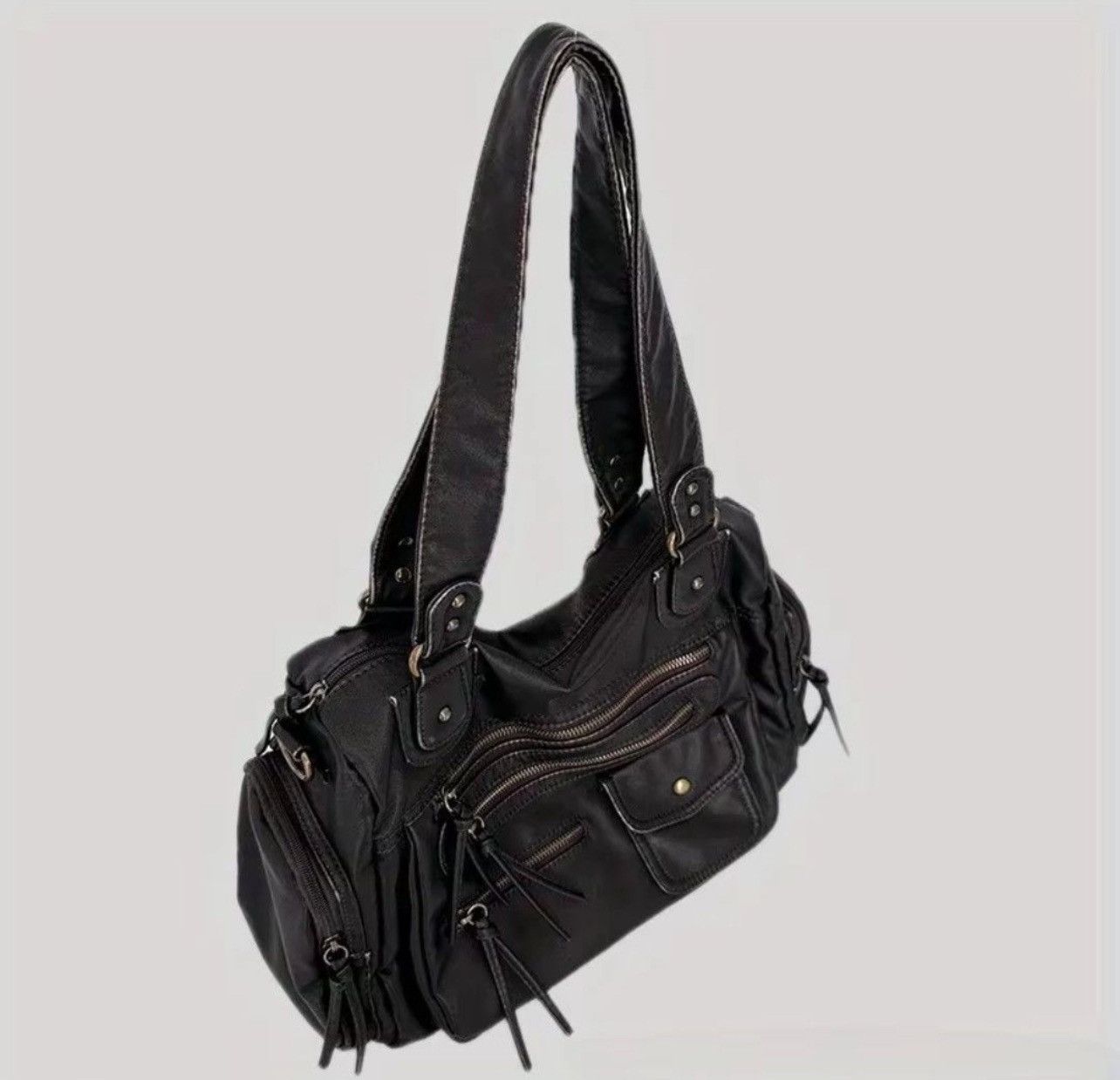 Leather Ladies' Vintage Multi-Zipper Motorcycle Tote Bag Size ONE SIZE - 4 Thumbnail