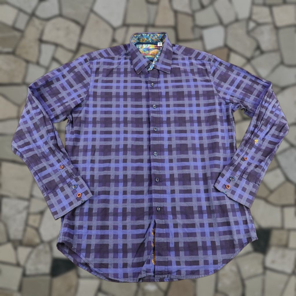 Robert Graham Robert Graham Shirt Mens Medium Blue Plaid Button-Up Classic Fit Abstract Collar Size US M / EU 48-50 / 2 - 1 Thumbnail