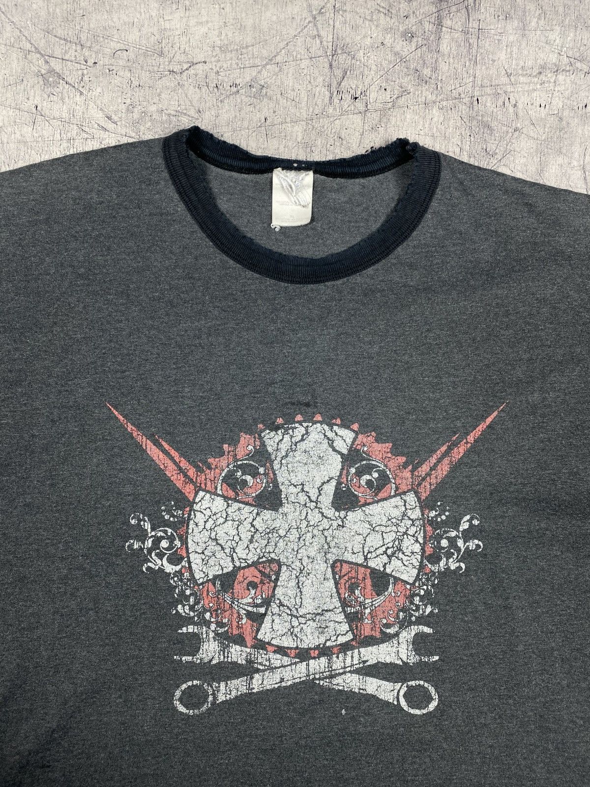 Other Vintage Punk Biker Graphic Ringer Distressed Cross Print Tee Size US XL / EU 56 / 4 - 5 Thumbnail