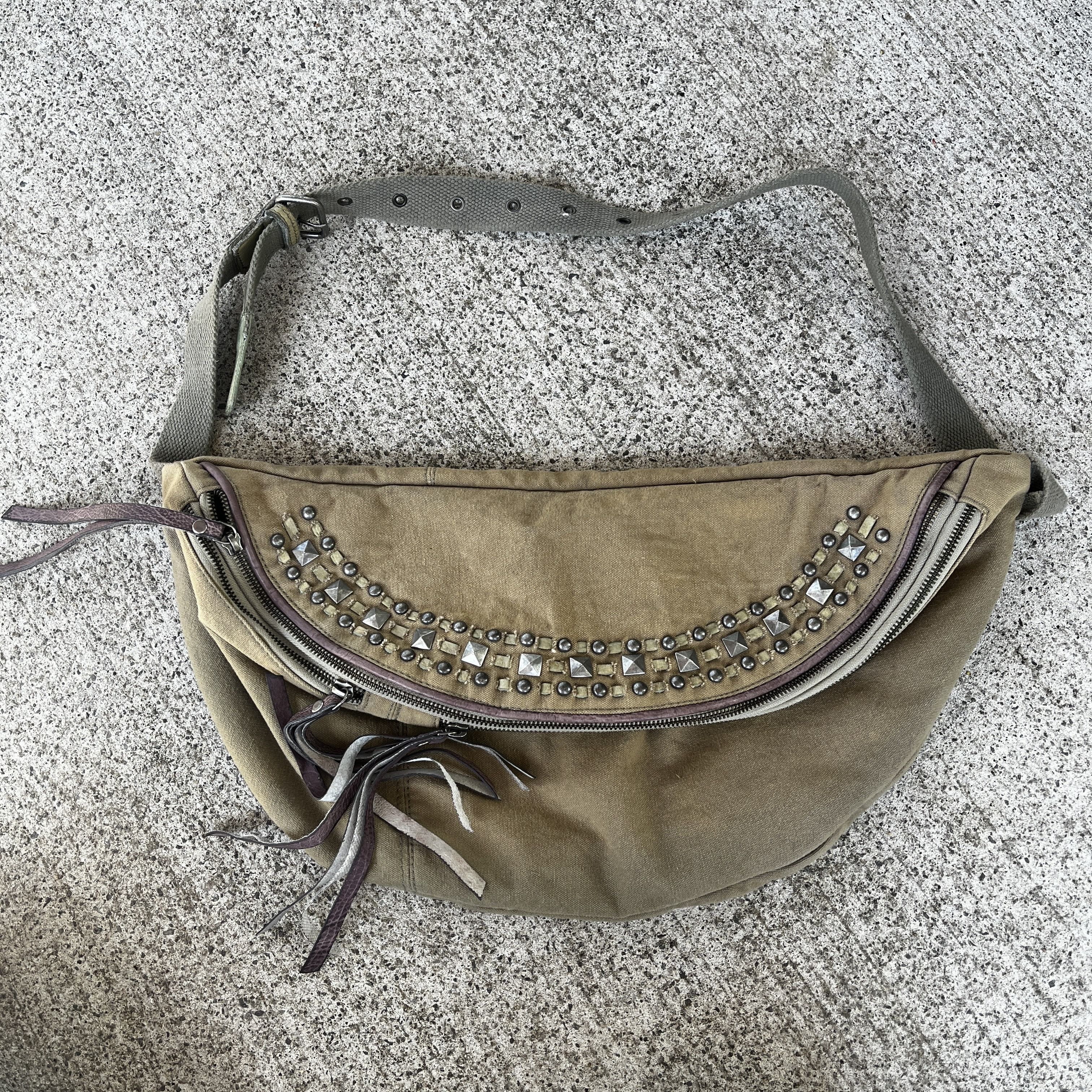 Vintage Avant Garde Faded Crossbody Bag Worn Used in Green, Men's