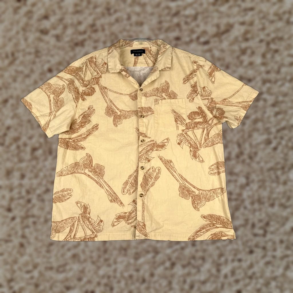 Cotton On Cotton On Garments Mens Hawaiian Shirt 2XL Yellow Beige Palm Leaf 100% Cotton Button-Up Short Sleeve Floral Hawaiian Shirt Mens Size US XXL / EU 58 / 5 - 1 Thumbnail