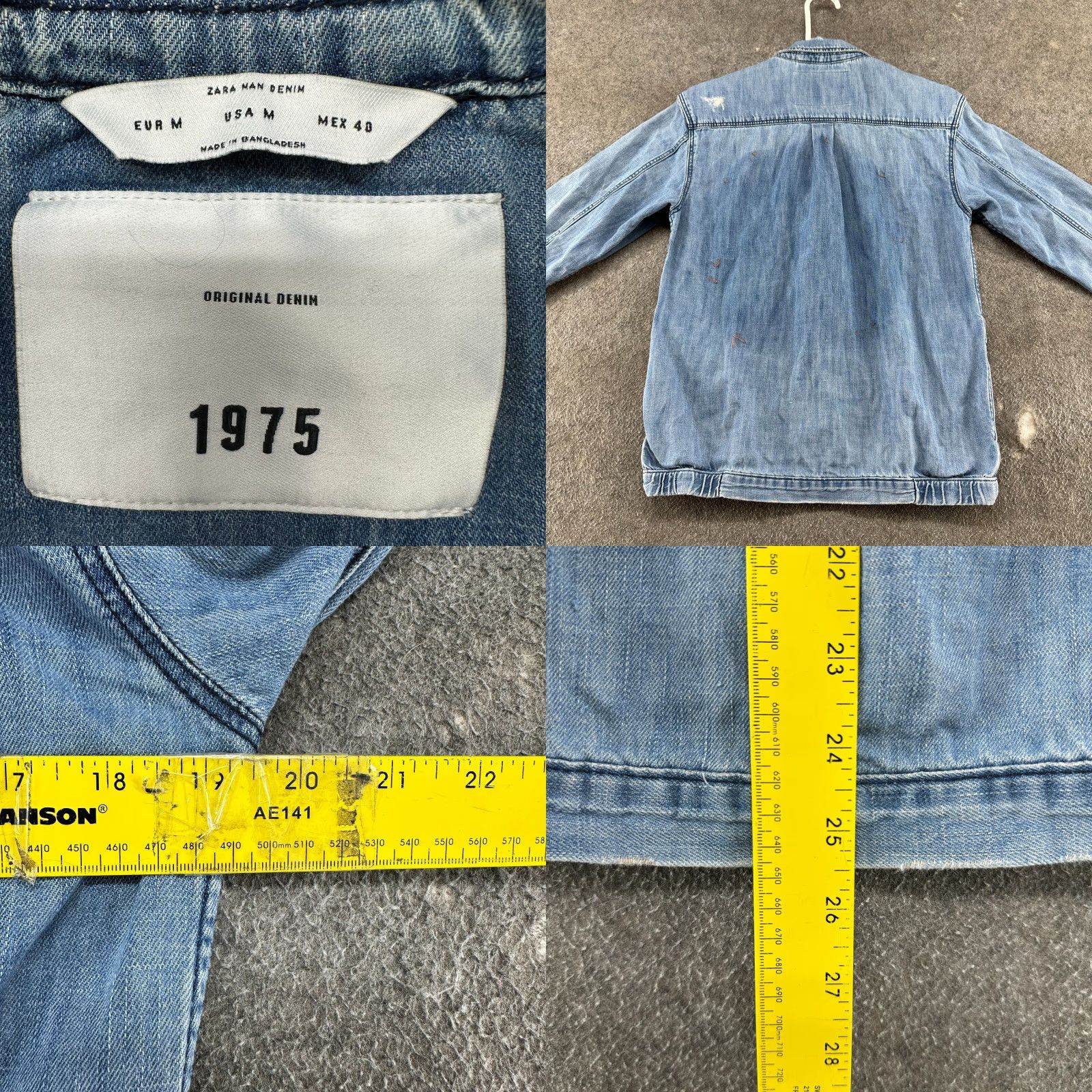 Zara Zara Denim Jacket Mens M Blue Chore Bomber Jacket Zip Medium Wash 90s Distressed Cotton Solid Size US M / EU 48-50 / 2 - 11 Thumbnail