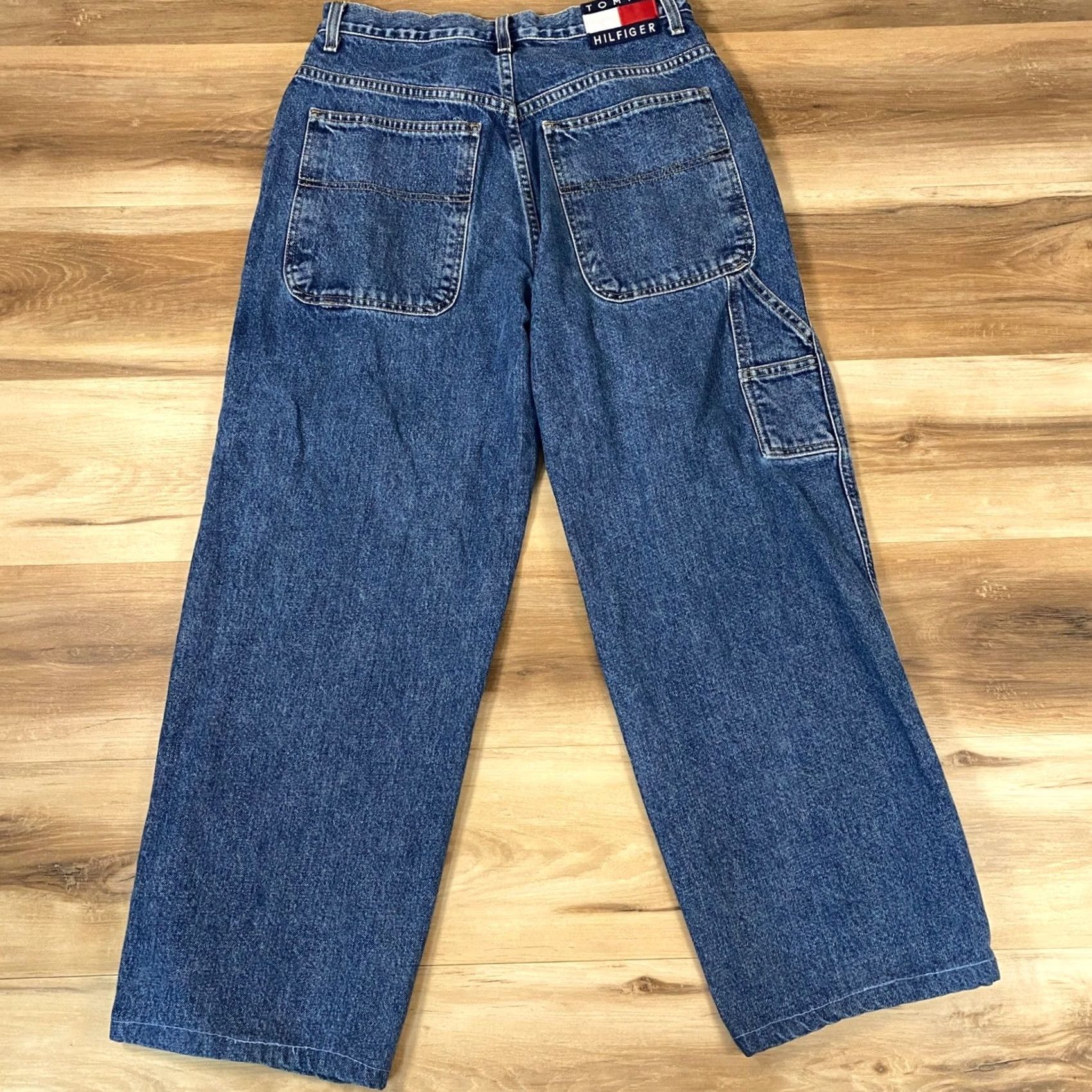 Tommy Hilfiger VINTAGE Tommy Hilfiger Jeans Mens Wide-Leg 30x27.5 Denim Blue 90s Y2K Carpenter Workwear Hip Hop Skate Baggy Relazed Fit Mens Size US 30 / EU 46 - 8 Thumbnail