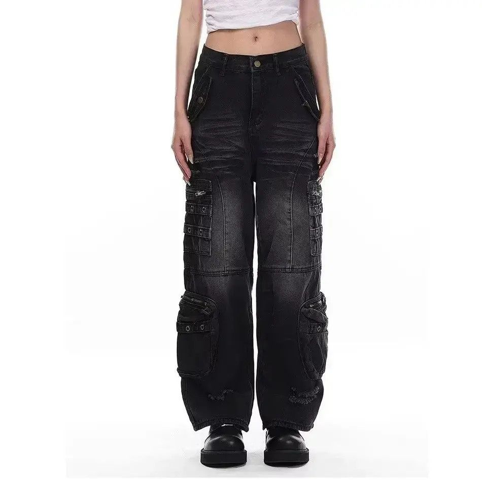 Japanese Brand Loose straight leg multi pocket zipper jeans Size US 32 / EU 48 - 6 Thumbnail