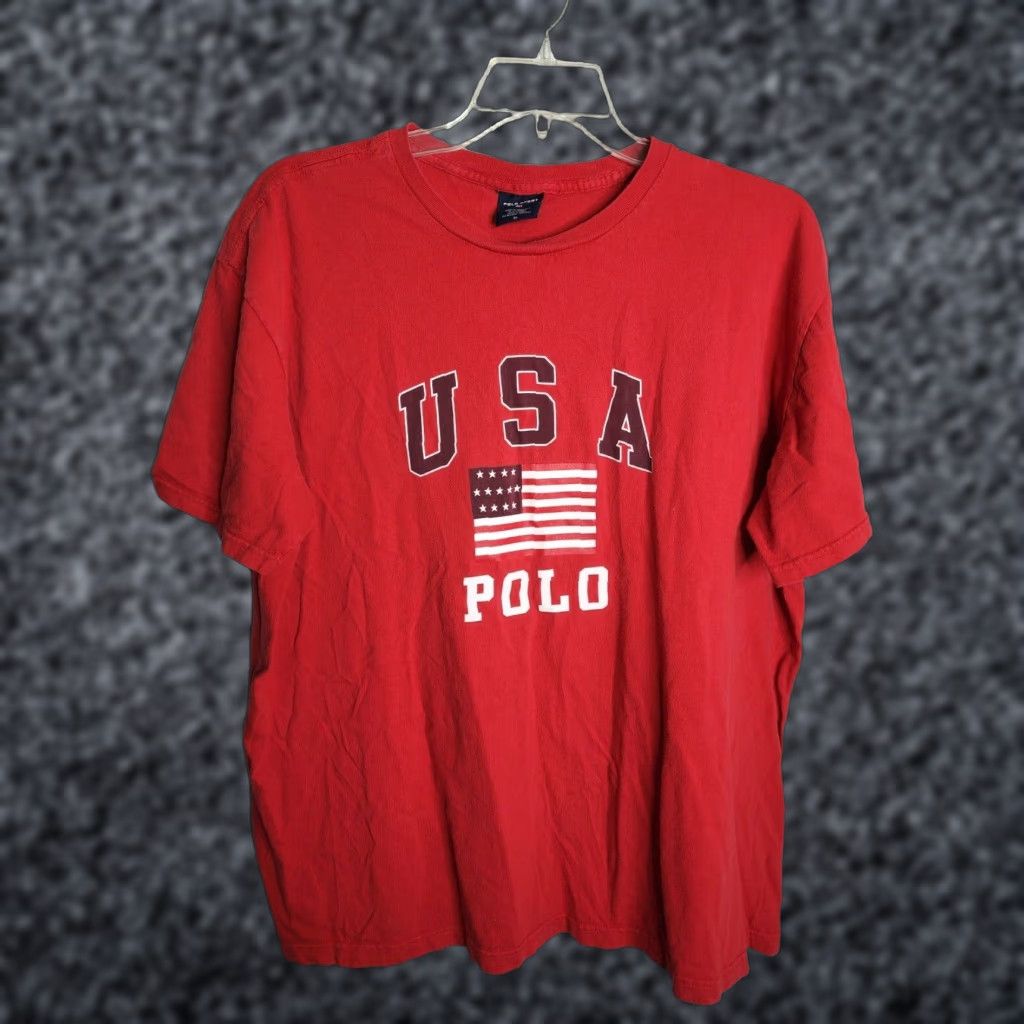 Vintage VINTAGE Polo Sport T-Shirt Men XL Red Spellout USA Flag 90s Ralph Lauren Polo Sport Shirt Mens XL Size US XL / EU 56 / 4 - 1 Thumbnail