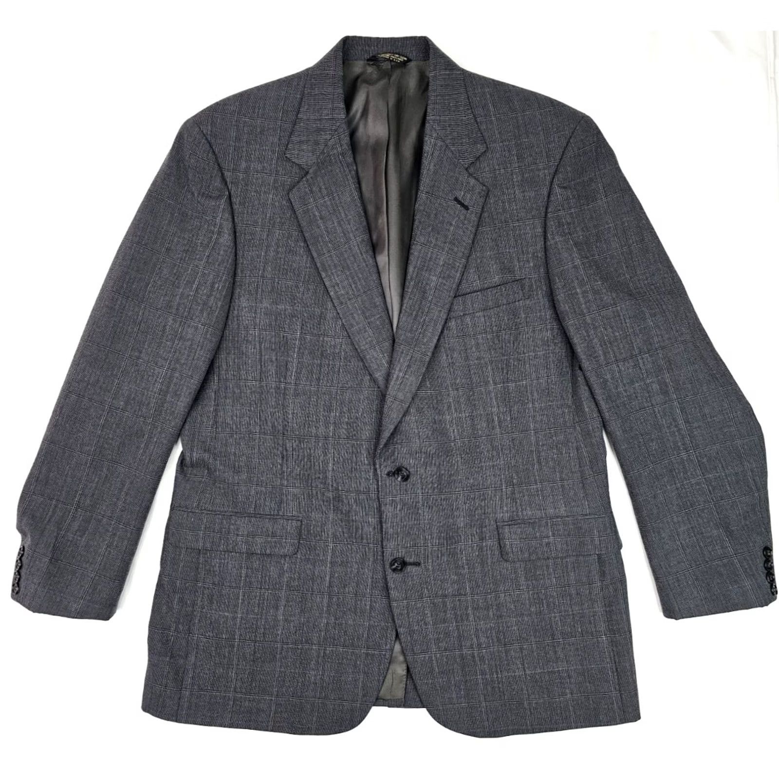 Vintage VINTAGE Sansabelt Wool Blazer Jacket Blazer Men 44 Regular Gray Windowpane Plaid Union Made EUC Sports Coat Blazer Mens Size 44R - 2 Thumbnail