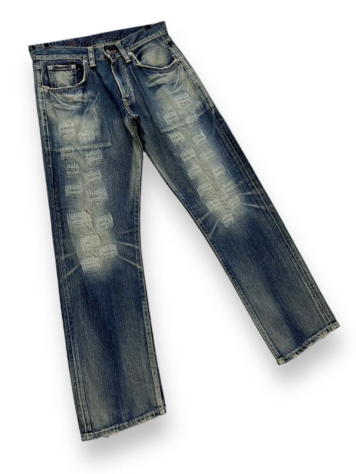 Edwin FYE🔥Vintage EDWIN 504 Japan Grunge ZigZag Distressed Denim Size US 30 / EU 46 - 4 Thumbnail