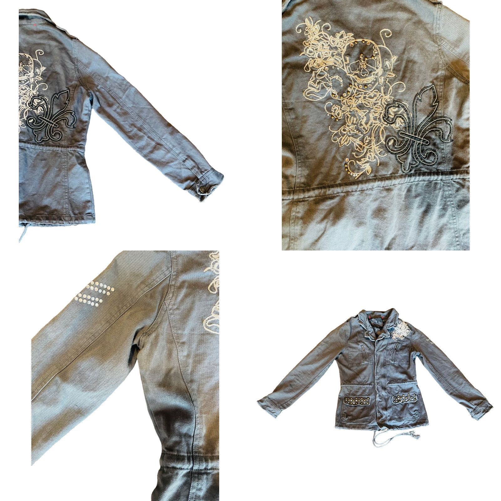 Miss Me Miss Me Women's Gray Distress Rhinestone Studded Jacket Sz Small Embroidered Size S / US 4 / IT 40 - 10 Thumbnail