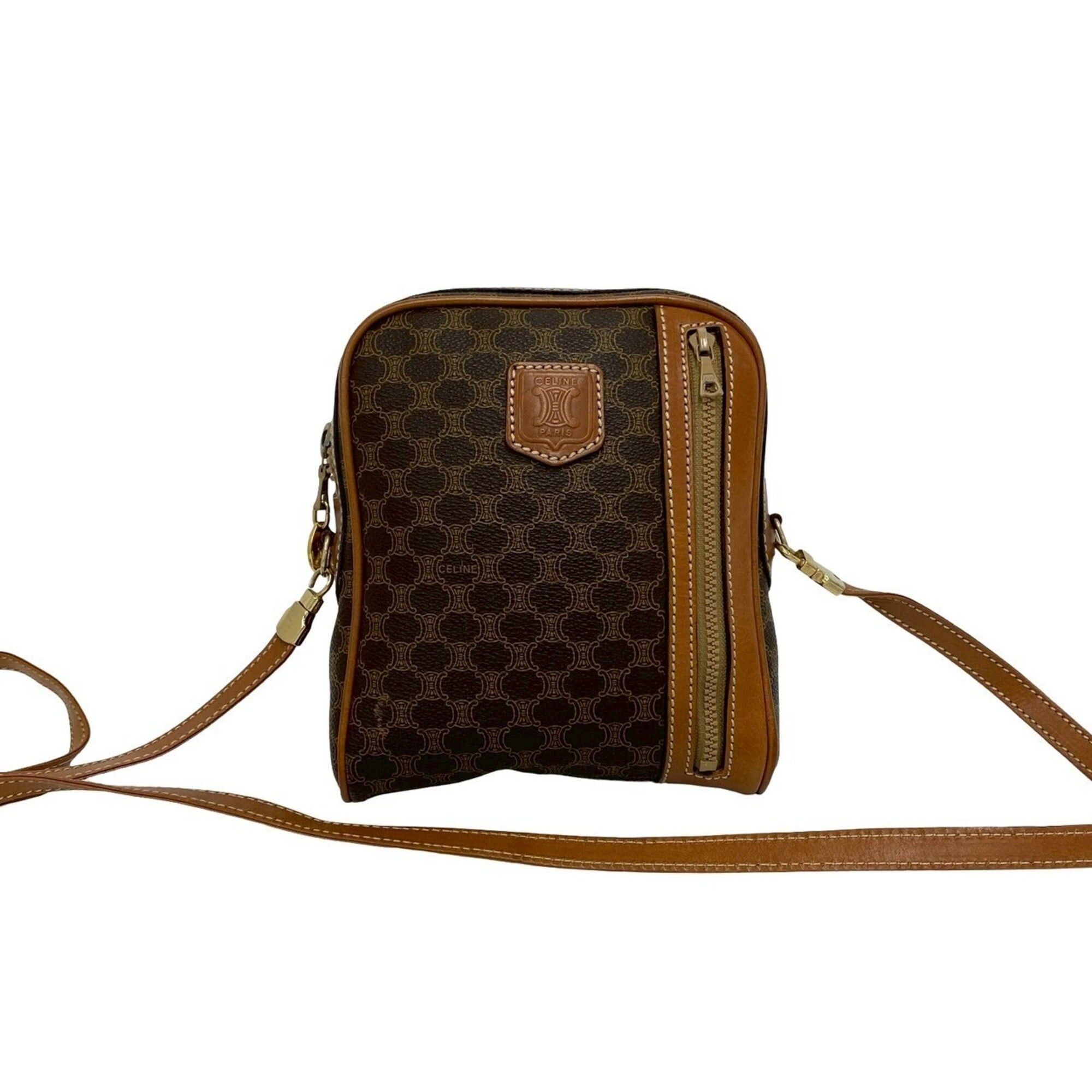 Celine CELINE Vintage Magadham Blazon Triomphe Pattern Logo Leather Shoulder Bag/Pochette Brown 71000 Size ONE SIZE - 1 Thumbnail