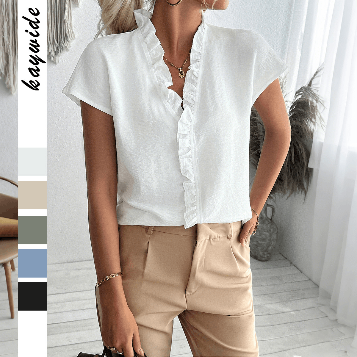 Other Casual Simple Stringy Selvedge Short Sleeve Women's Shirt Size L / US 10 / IT 46 - 1 Thumbnail