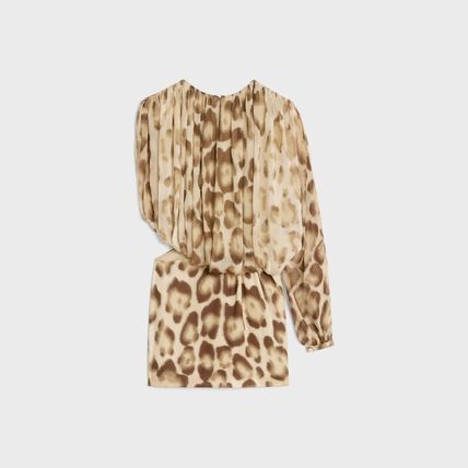 Celine o1w1db10125 2R06I794T Draped Mini Dress in Leopard Size XS / US 0-2 / IT 36-38 - 2 Thumbnail