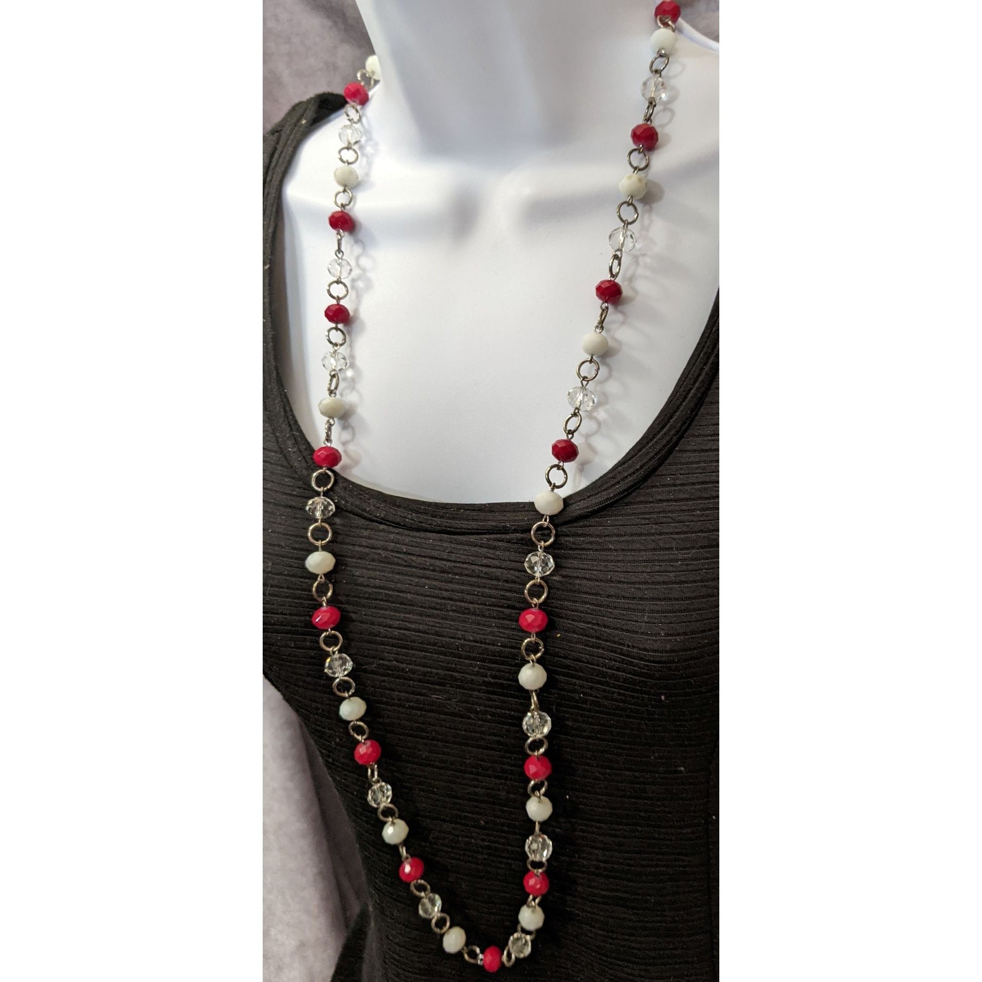 Other Red White And Clear Faceted Bead Necklace Size ONE SIZE - 4 Thumbnail